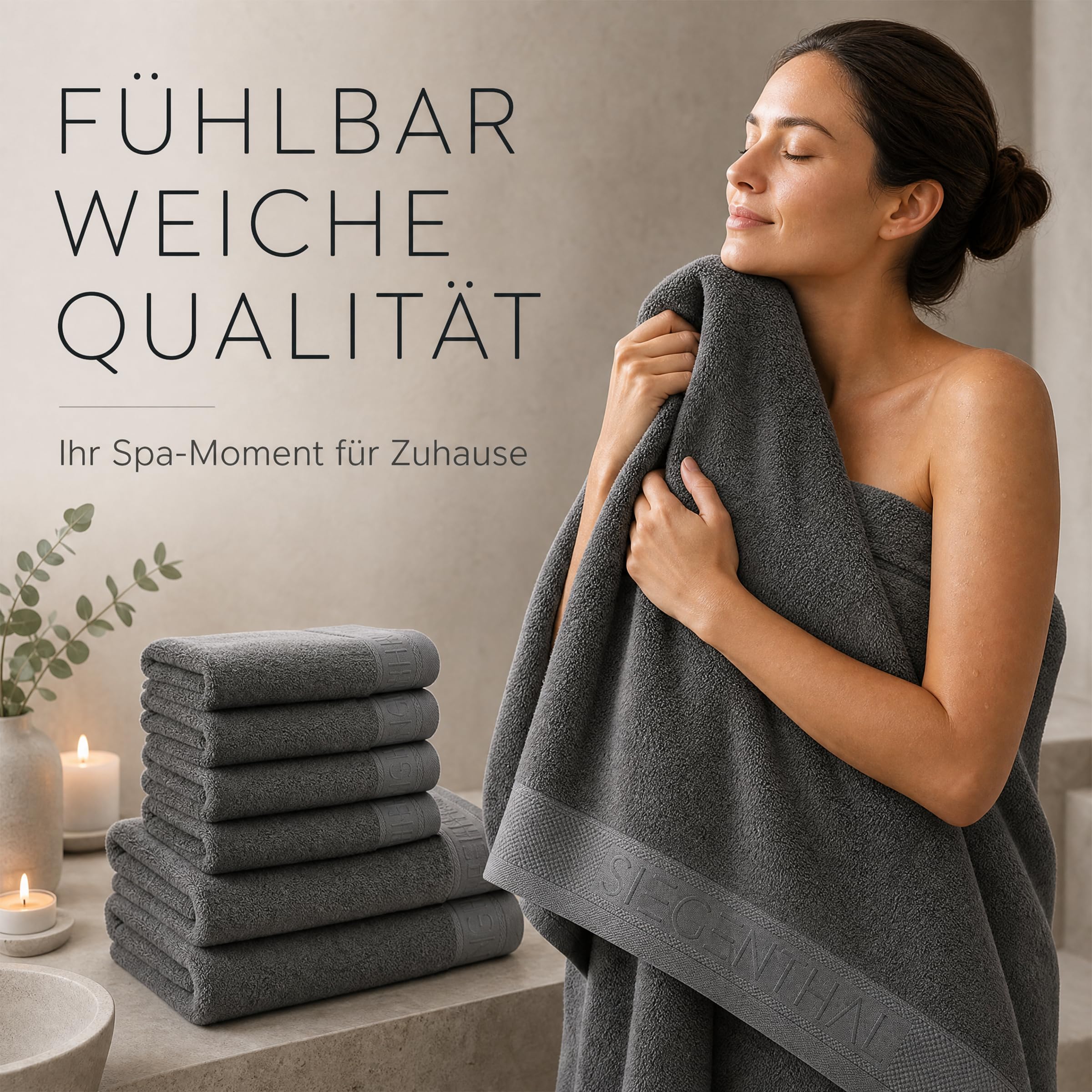 Juego de toallas suaves y absorbentes para baño y cocina, color gris oscuro
