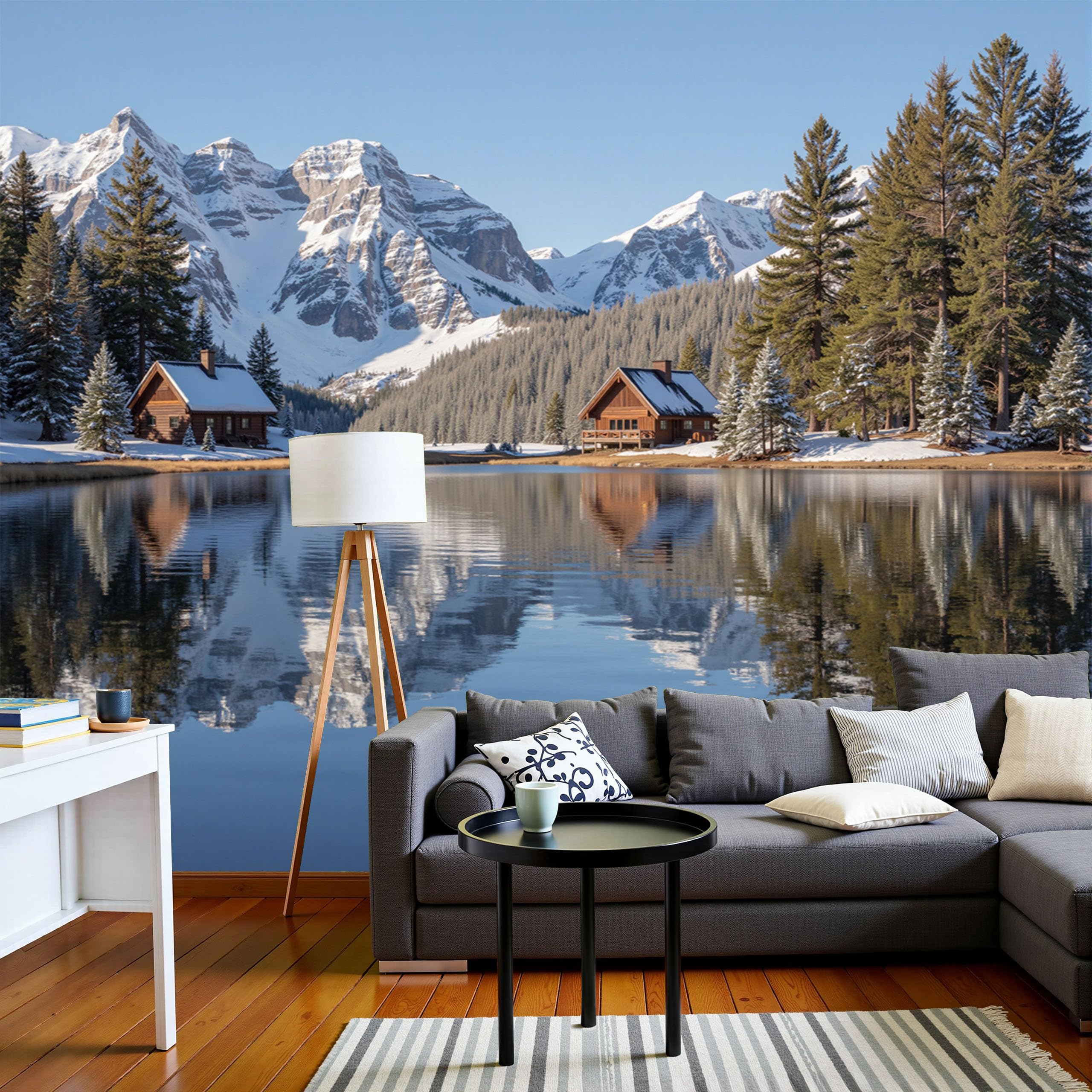 Papier peint lac paysages de cabane pour chambre d'enfant