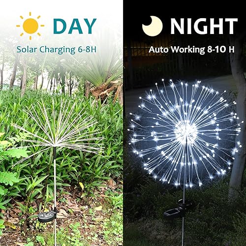 Miniatura 10 de JJGoo Luces solares de jardín luces solares de fuegos artificiales paquete de 2 135 LED 2 modos de iluminación luces solares al aire libre