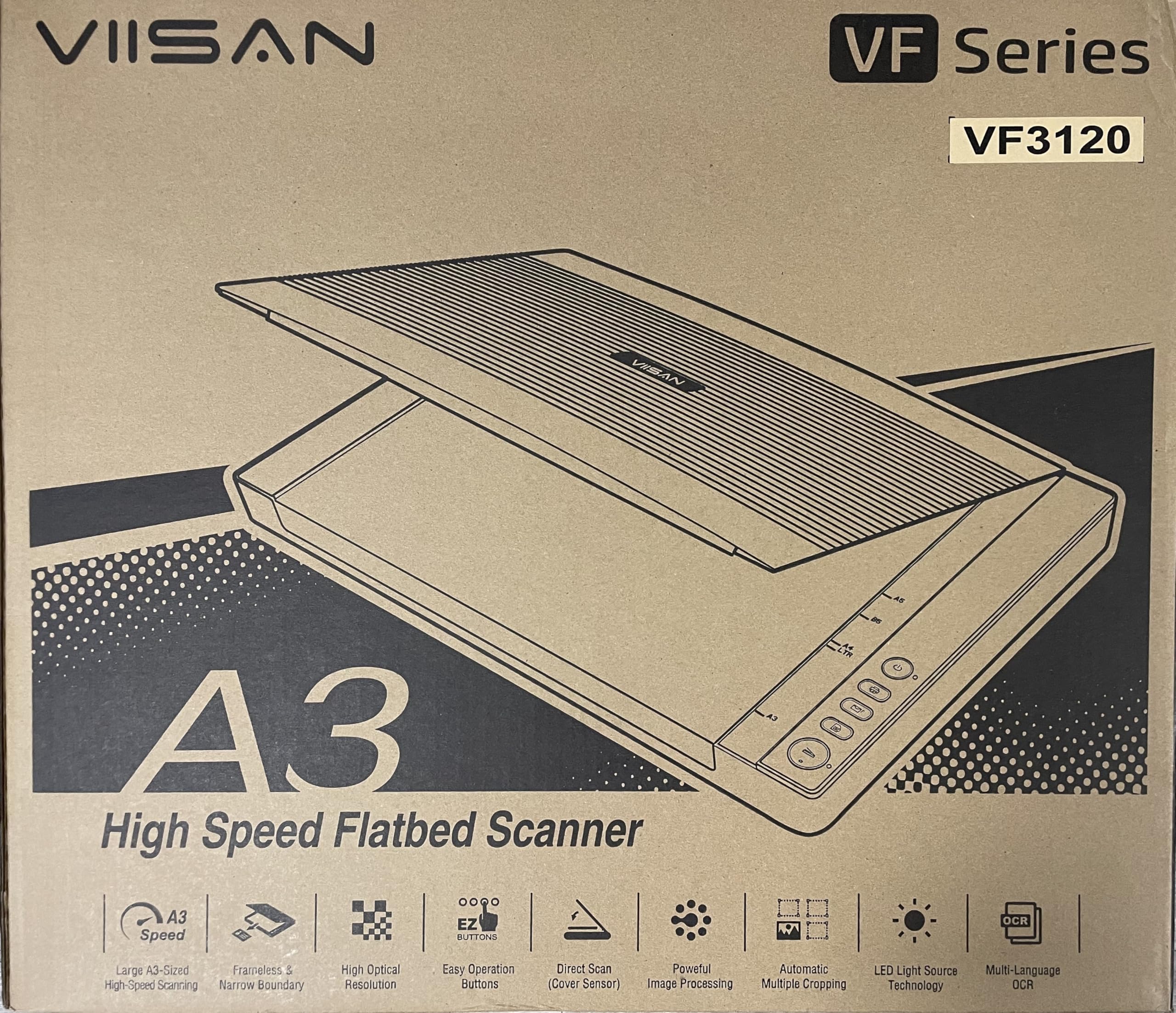 Viisan VF3120 - Escáner de Superficie Plana (DIN A3) Capacidad máxima: Resolución 1200 x 1200 dpi. Incluye Software ViiScan para Windows y Mac.
