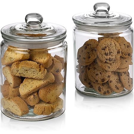 2 Pc 1 Gallon 128 oz Clear Glass Storage Jar with Lids - Airtight Food Jars - Glass Kitchen Containers for Pantry, Countertop