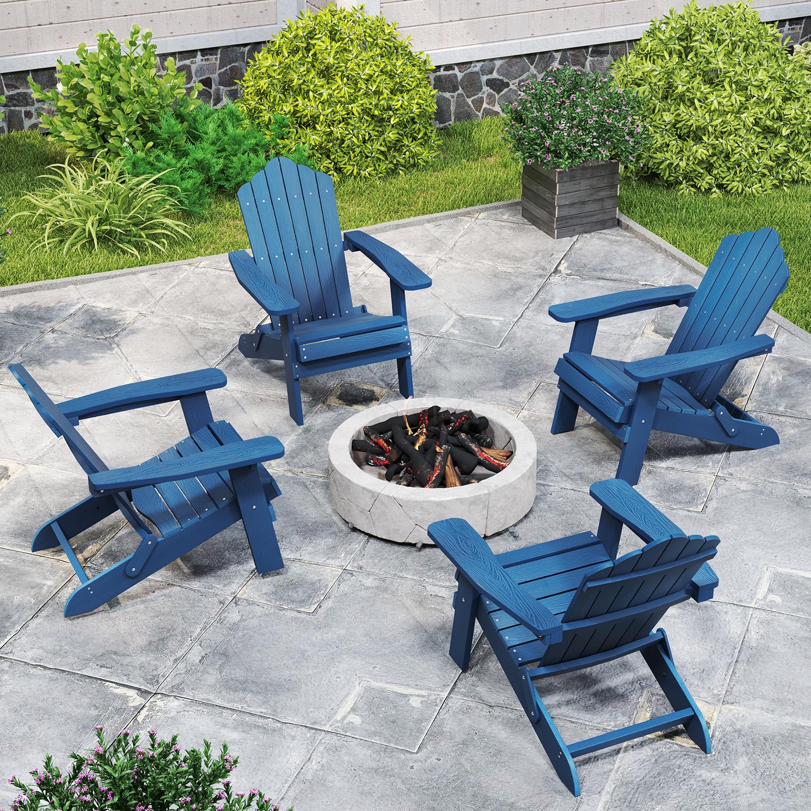 RELAX4LIFE Sedia Adirondack Pieghevole, Arredo da Esterno in HDPE con Schienale Inclinato Ergonomico e Braccioli Larghi, Sedia da Esterno Resistente alle Intemperie per Giardino, Patio (Blu Navy)