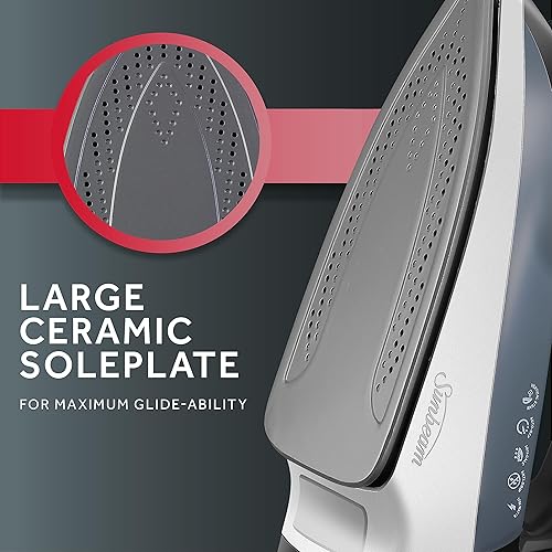 Vista 23 de Sunbeam Steam Master GCSBCL-202-000. Plancha mediana 1400 W, color negro y azul, con antigoteo, base antiadherente, control variable de vapor, cable