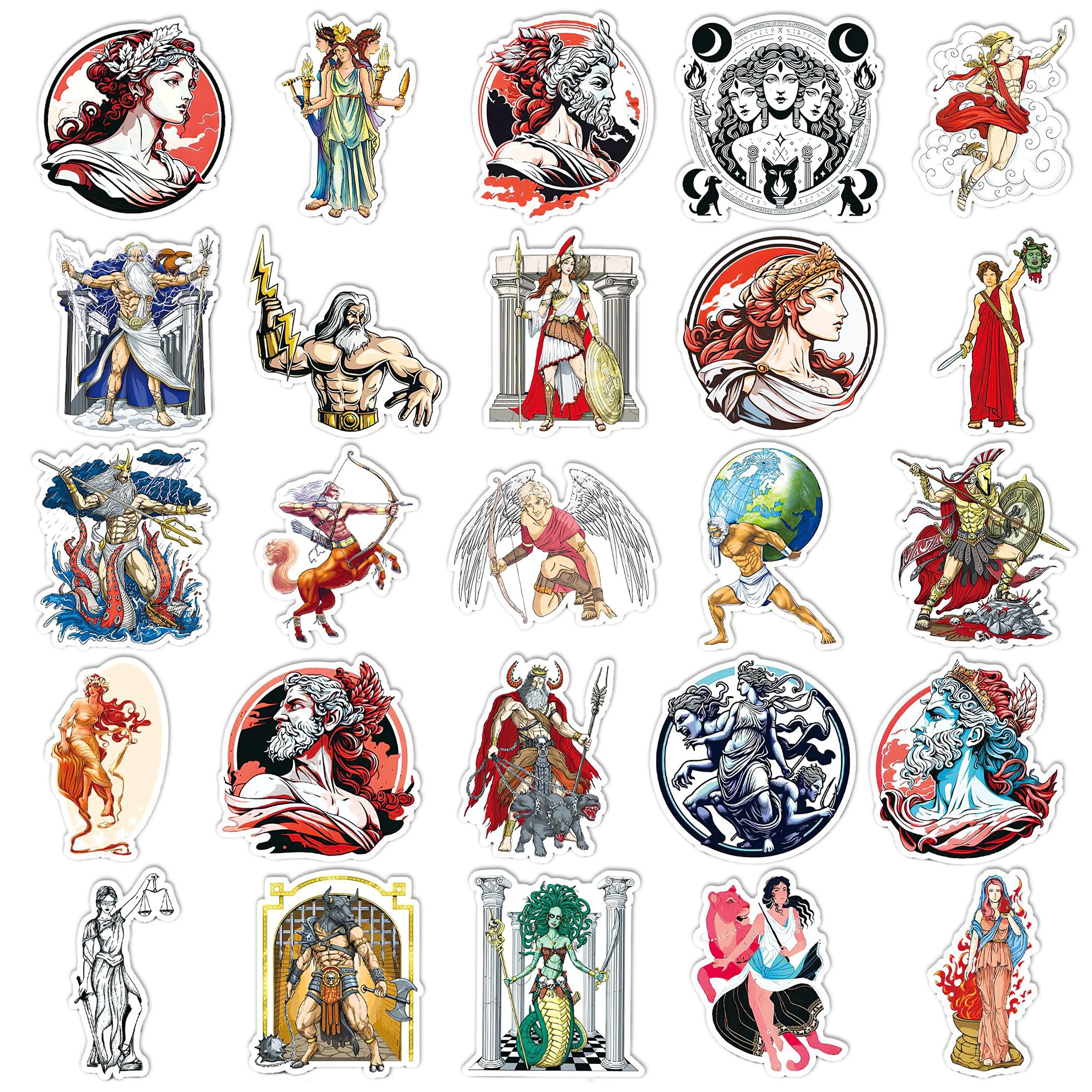 Zyssby Multicolor 51 Pcs Greek Mythology Stickers, Waterproof Vinyl Decals For Laptop, Water Bottle, Scrapbook, Journal, Luggage And Diy Decor, Aesthetic Sticker Pack For Teens And Adults