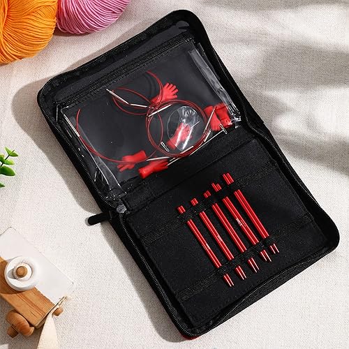 Miniatura 6 de LOOEN Juegos de ganchos ergonómicos de ganchillo kits de 41 piezas con 26 agujas de tejer circulares de aluminio rojo suministros adicionales de