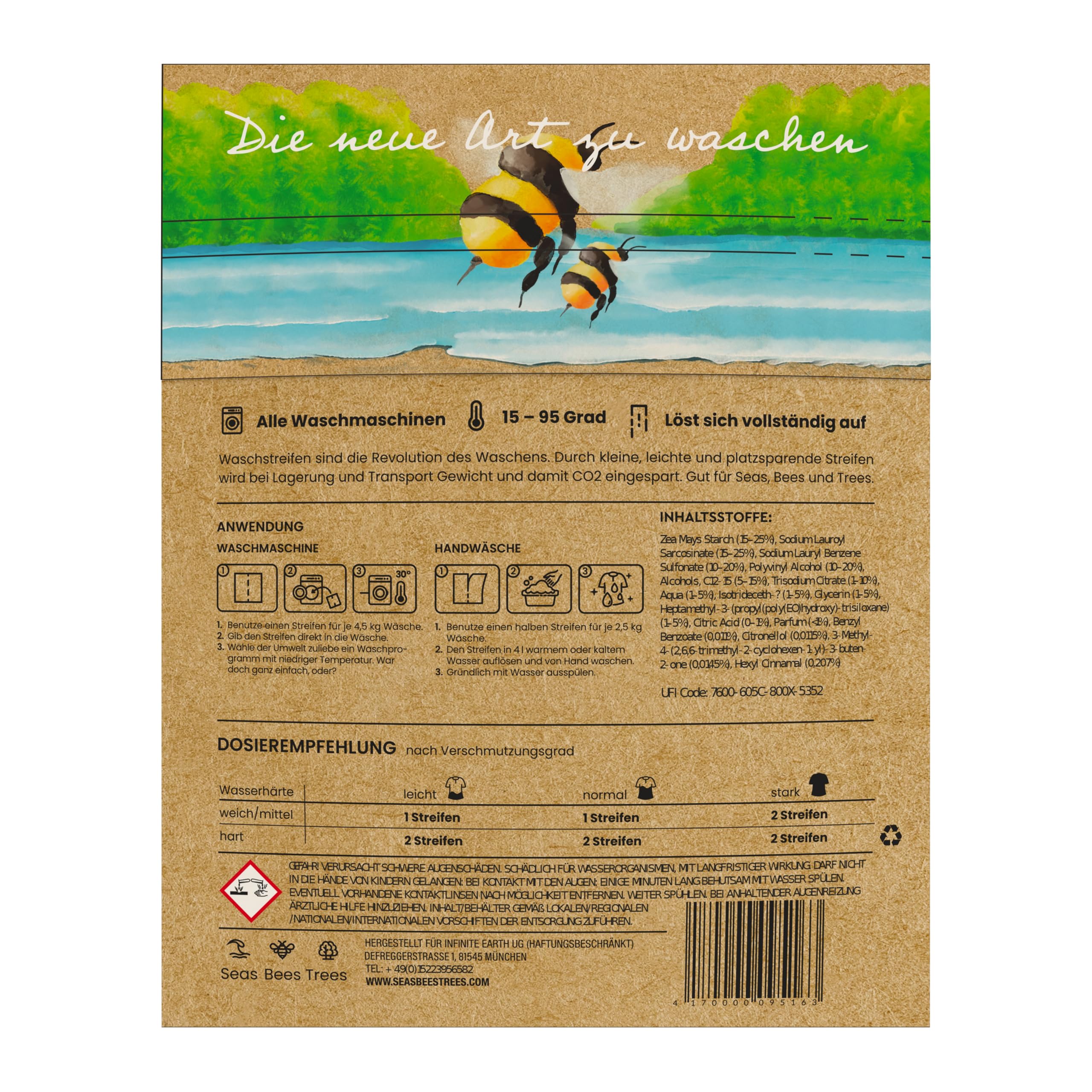 Lessive feuilles Baby Sensitive, nettoyage doux et en profondeur pour vêtements de bébé, bandes de linge durables sans parfum, pour le lavage blanc, coloré et à la main, 32 bandes