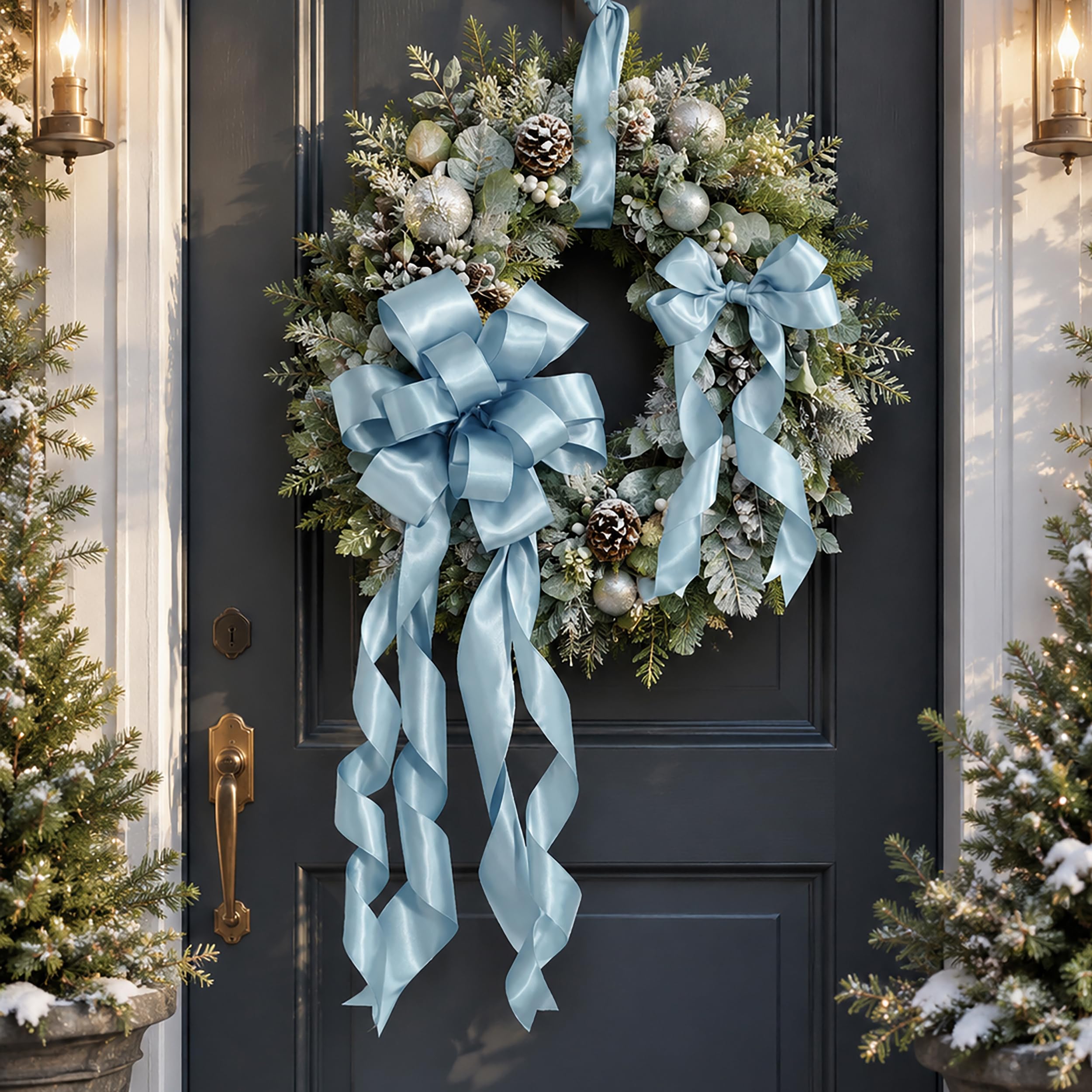 HUIHUANG Nastro di raso blu polveroso con filo metallico, 6,3 cm, nastro di raso double-face con bordo metallico per fiocchi, fiori, confezioni regalo, ghirlande, decorazioni per baby shower,