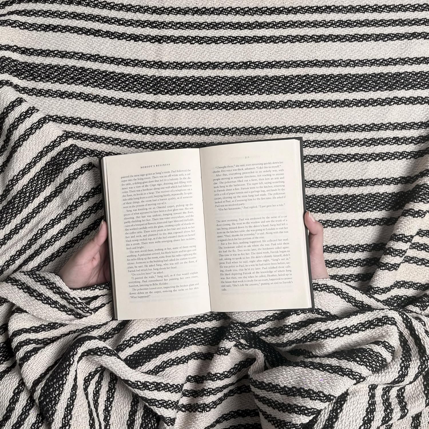 Chardin home - Black & Ivory Stockholm Stripe Cotton Throw Blanket - 50x60 | Farmhouse Large, Wearable, Breathable Throw | Boho Everyday Blanket for Couch, Bed, Sofa | Soft Lightweight Picnic Rug - Image 3