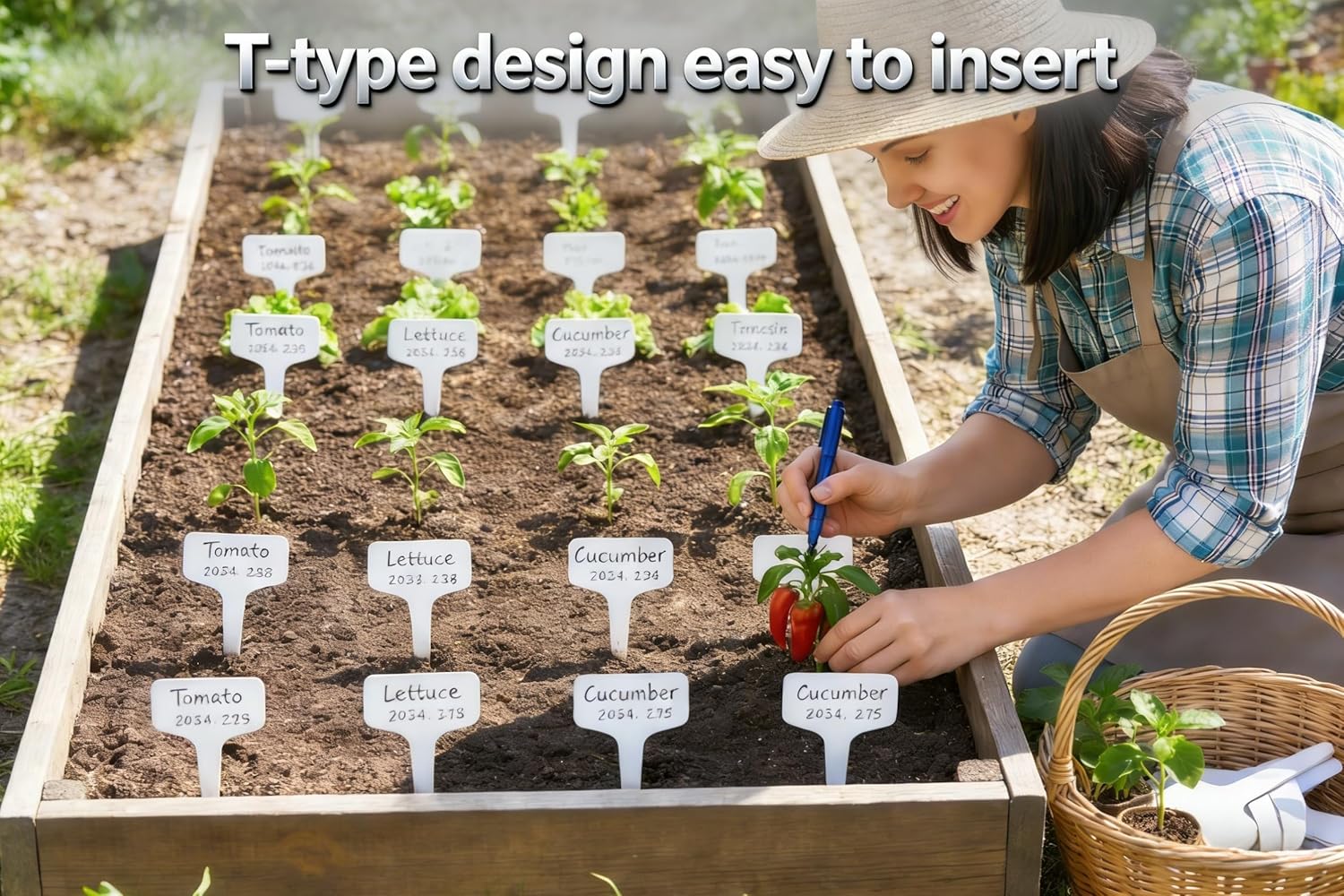 200pcs 4-Inch Plant Name Tags, T-Type Garden Labels Markers, Nursery Plastic Tag for Outdoor Waterproof Plant Label Stakes with Marking Pen - Image 4