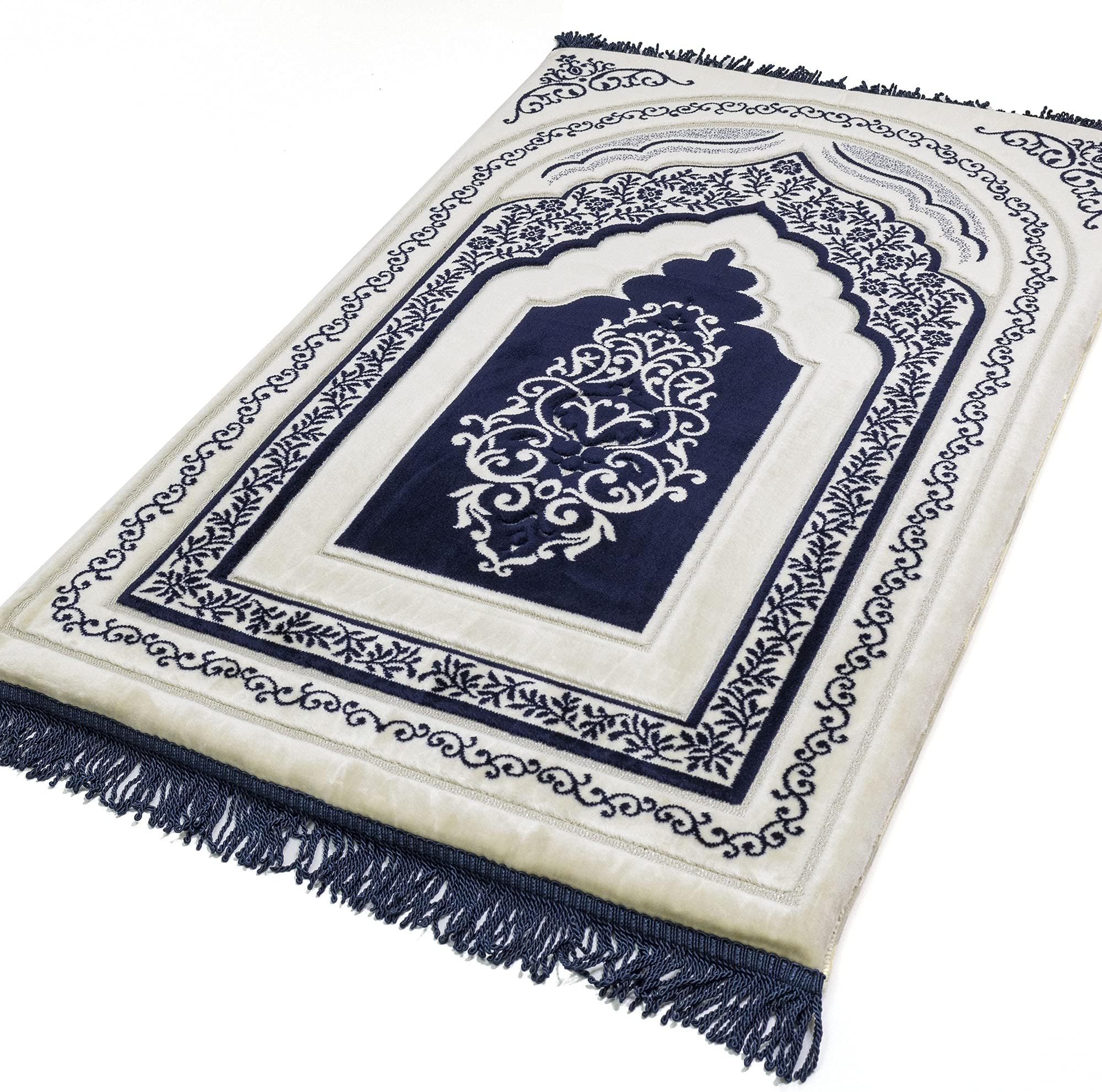 Modefa Foam Padded Prayer Rug | Thick Prayer Mat with Knee Cushion Memory Foam Prayer Mats | One Inch Thick Soft Velvet Islamic Praying Mat Luxury (Blue)