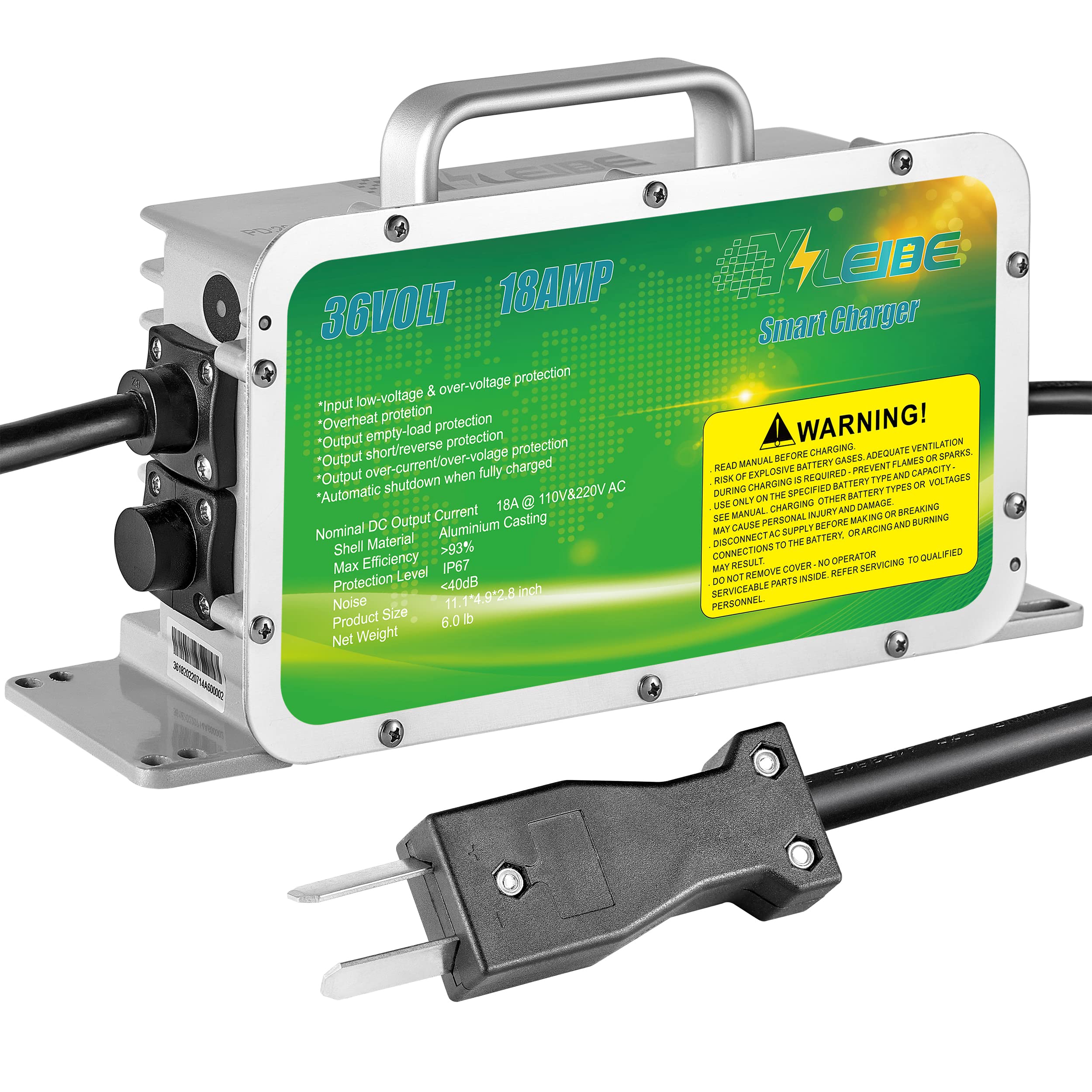 YILEIDE E1500W-2 Seris 36V18A Golf Cart Battery Charger with 2-pin Crowfoot Plug for Clubcar/Yamaha Golf Carts