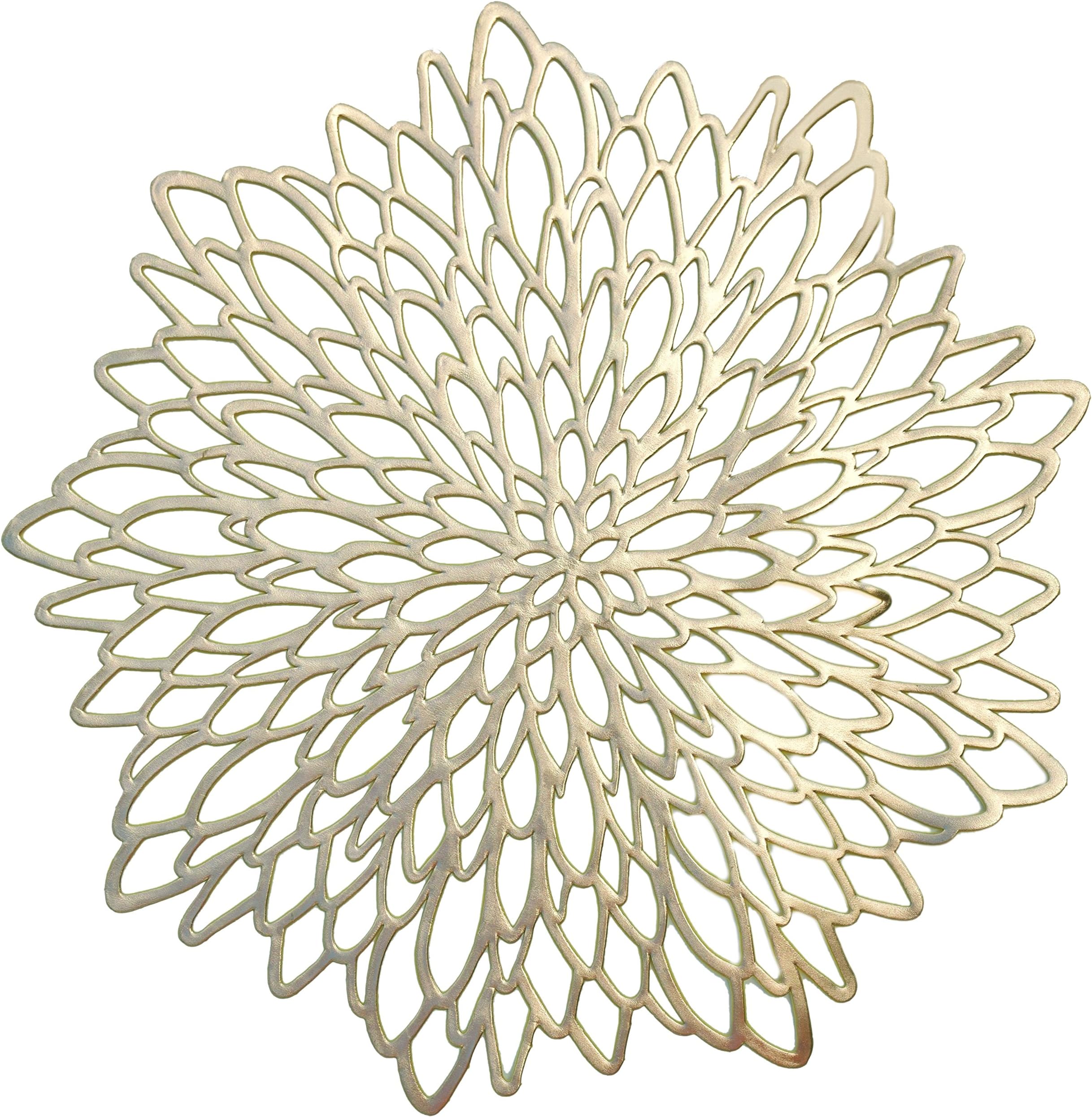 " OCCASIONS " 20 Pieces Pack Pressed Vinyl Metallic Placemats/Wedding Accent Centerpiece Placemat (Round Gold Leaf)