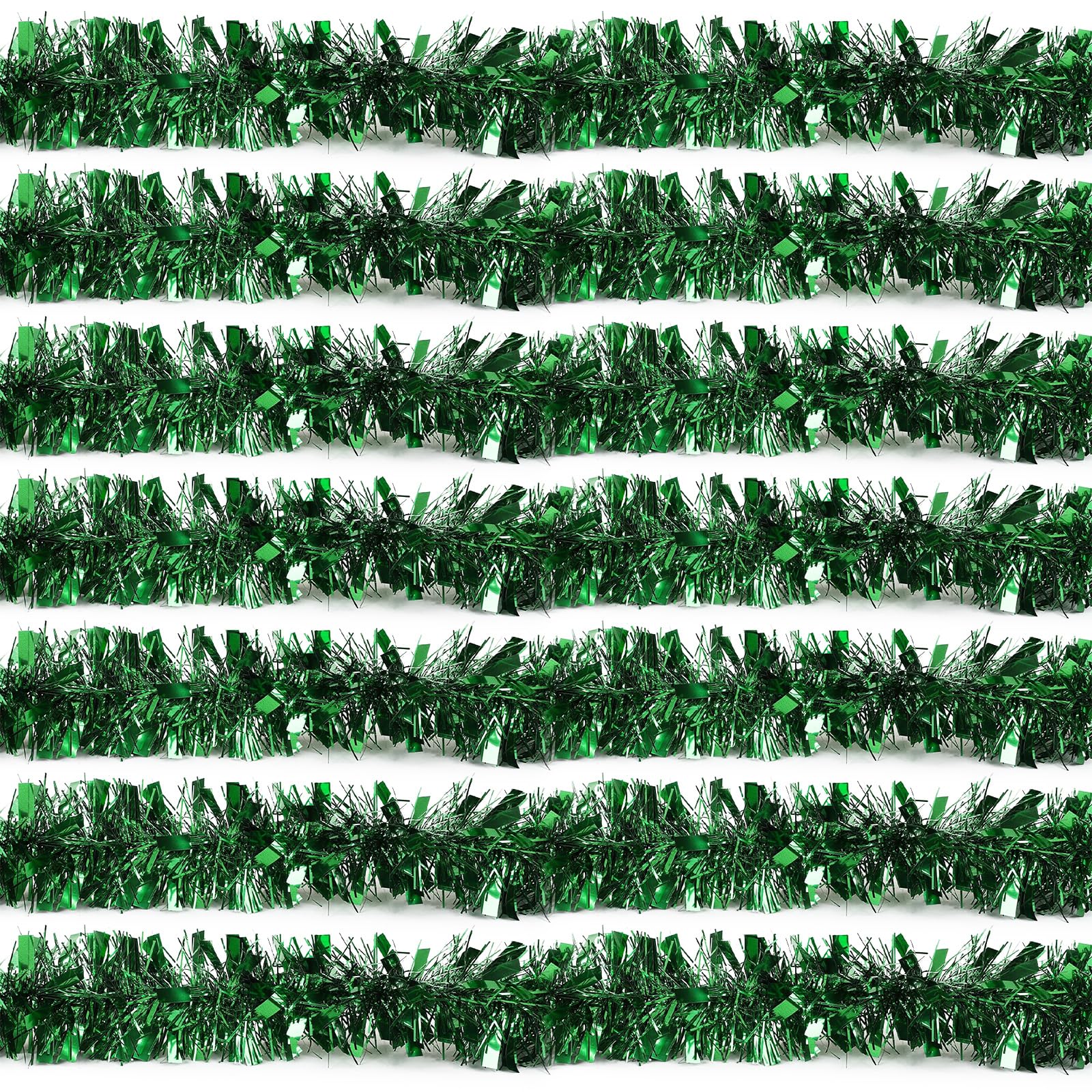 Guirnalda de oropel verde de 100 pies para Navidad, Halloween, decoración de guirnalda metálica de oropel para árbol de Navidad, Año Nuevo, vacaciones, fiestas de cumpleaños (3.54 x 50 pies,