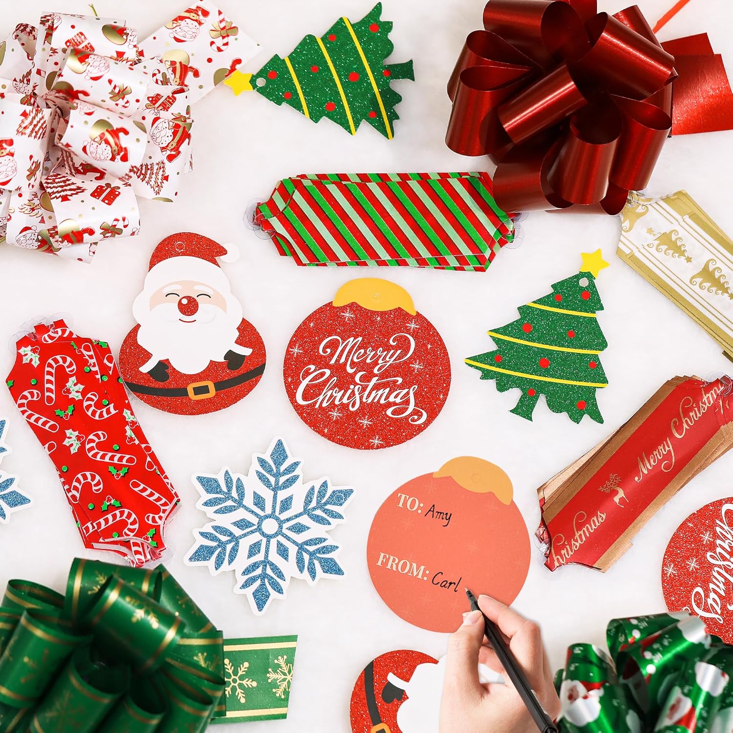 30Pcs Christmas Bows & Glitter Christmas Gift Tags with String, Large Gift Bows Ribbon Pull Bows for Gift Wrapping, Present Bows for Xmas Gifts Birthday Holiday Decorations - Image 3