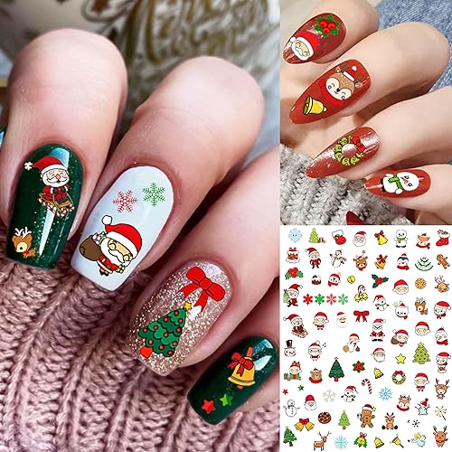 Miniatura 6 de COKTAK 6 hojas de calcomanías de uñas de Navidad para manicura, calcomanías autoadhesivas divertidas de Papá Noel, alce y ciervo, calcomanías de