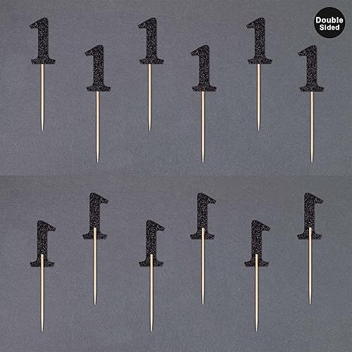 Miniatura 4 de 24 piezas negras de doble cara para cupcakes de primer cumpleaños, decoración de pasteles, decoración de primera fiesta de feliz cumpleaños, baby