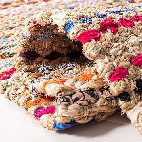 Miniatura 6 de SAFAVIEH Cape Cod Collection CAP301A - Alfombra cuadrada de yute trenzada de yute de 6 pies, hecha a mano, color natural y multicolor