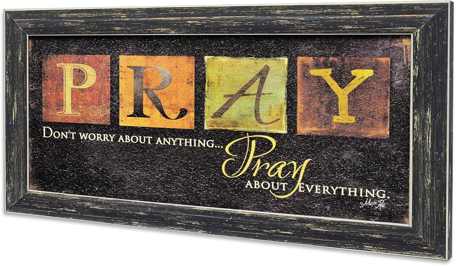Homekor Don't Worry About Anything Pray About Everything Sign Christian Wall Art Framed Picture 20.5x11.5 Religious Gift Bible Scripture Home Decor Biblical Quote Inspirational Saying Rustic Plaque