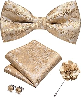 Paisley Pre-tied Bow Tie and Pocket Square Cufflinks Lapel Pin Sets for Men 4PCS