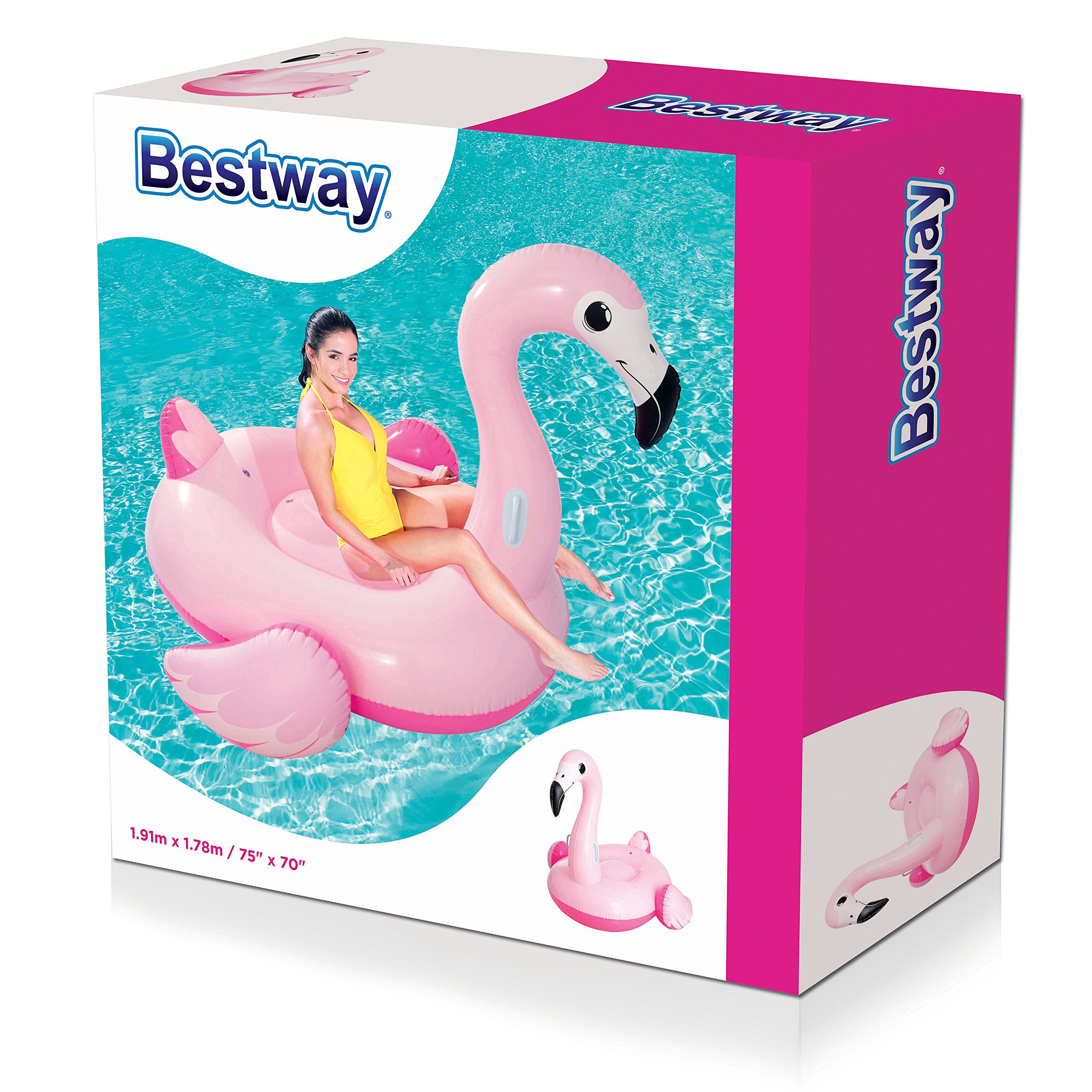 Bestway 41110 Float'nFashion Fenicottero Rosa Cavalcabile Gigante con Maniglie 1,91m x 1,78m