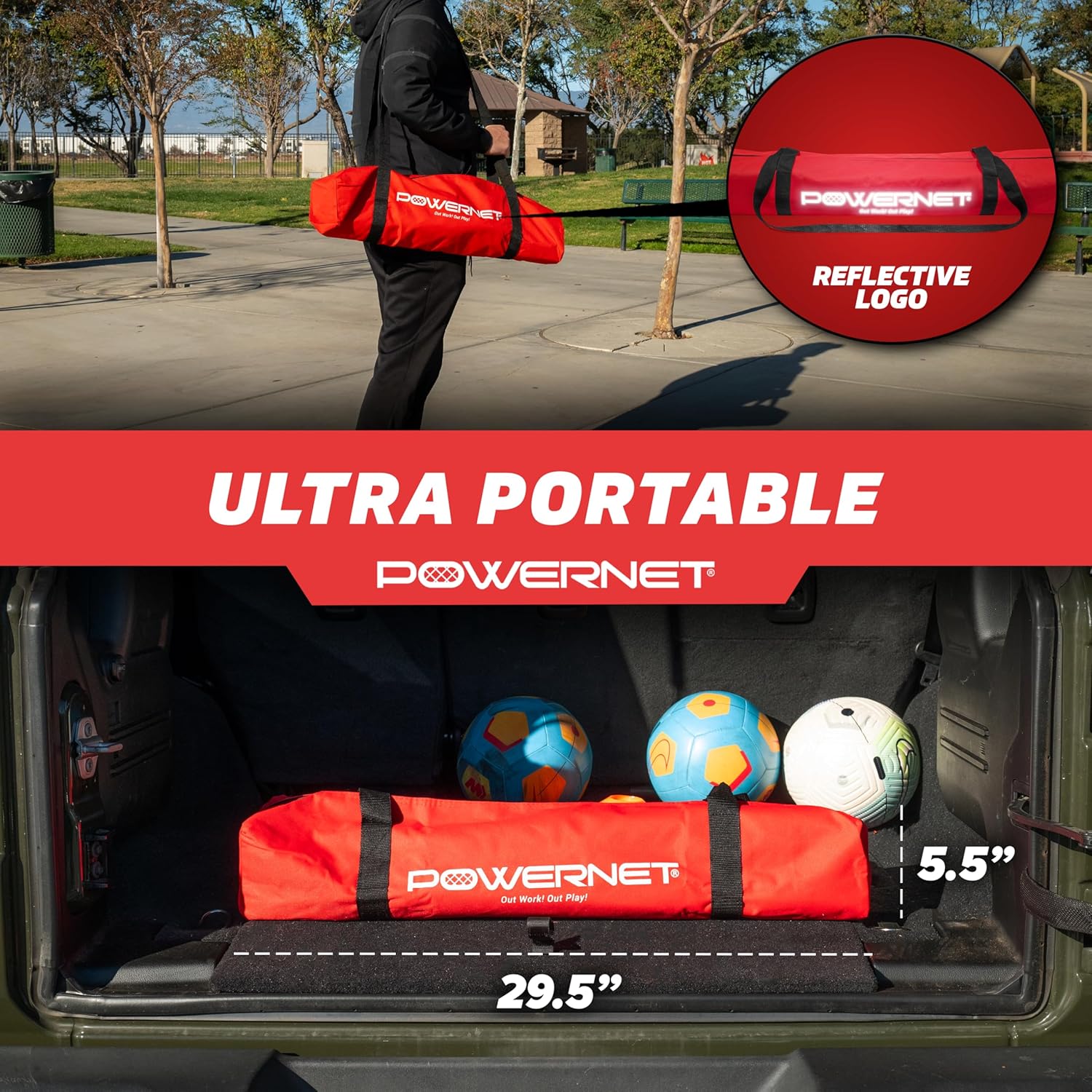 PowerNet Portable Soccer Goal, Collapsible Soccer Net with Fiberglass Poles, Pop Up Soccer Training Equipment, 1 Goal & Zipper Storage Bag (Various Sizes)