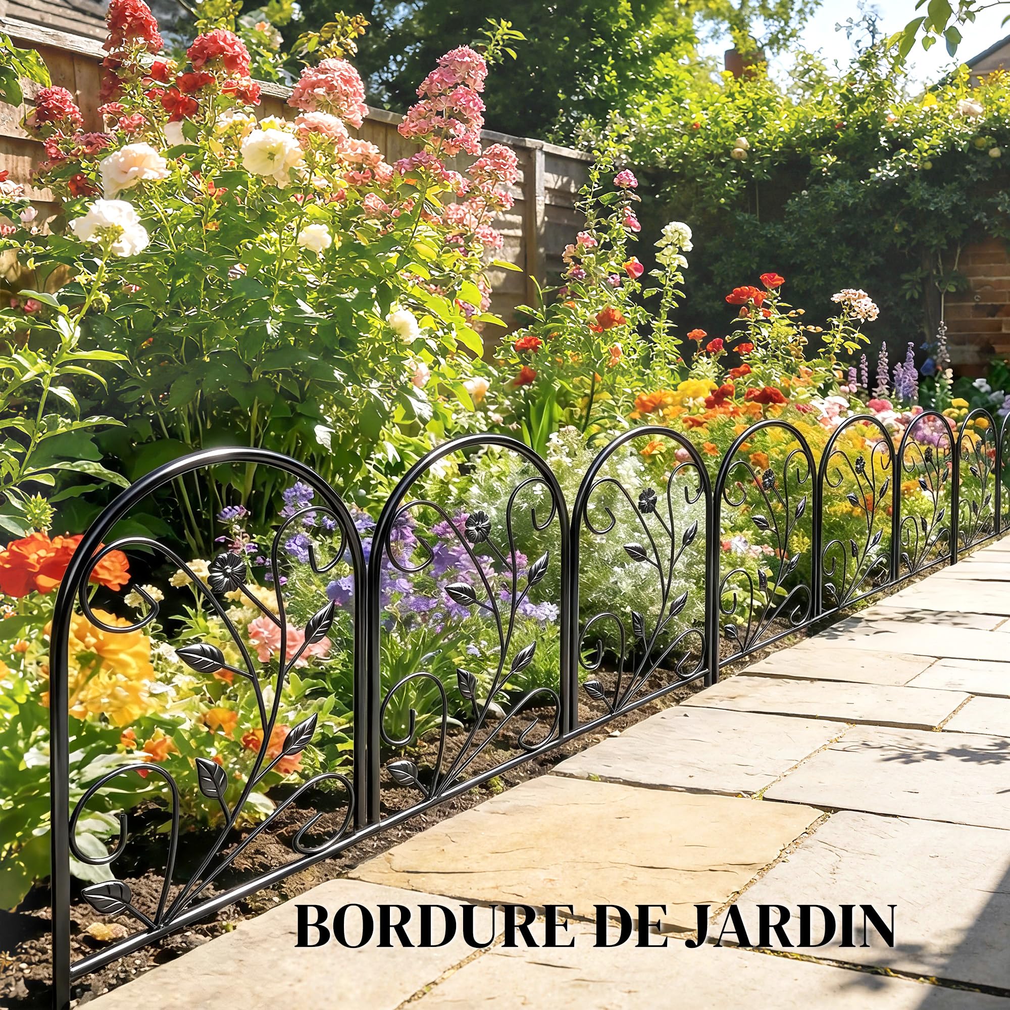 Outsunny Clôture de Jardin Décorative 5 Panneaux pour Patio 80x60 cm Noir | Panneaux de Clôture Antirouille, pour Animaux, Bordure Paysagère, Fleurs, Extérieur