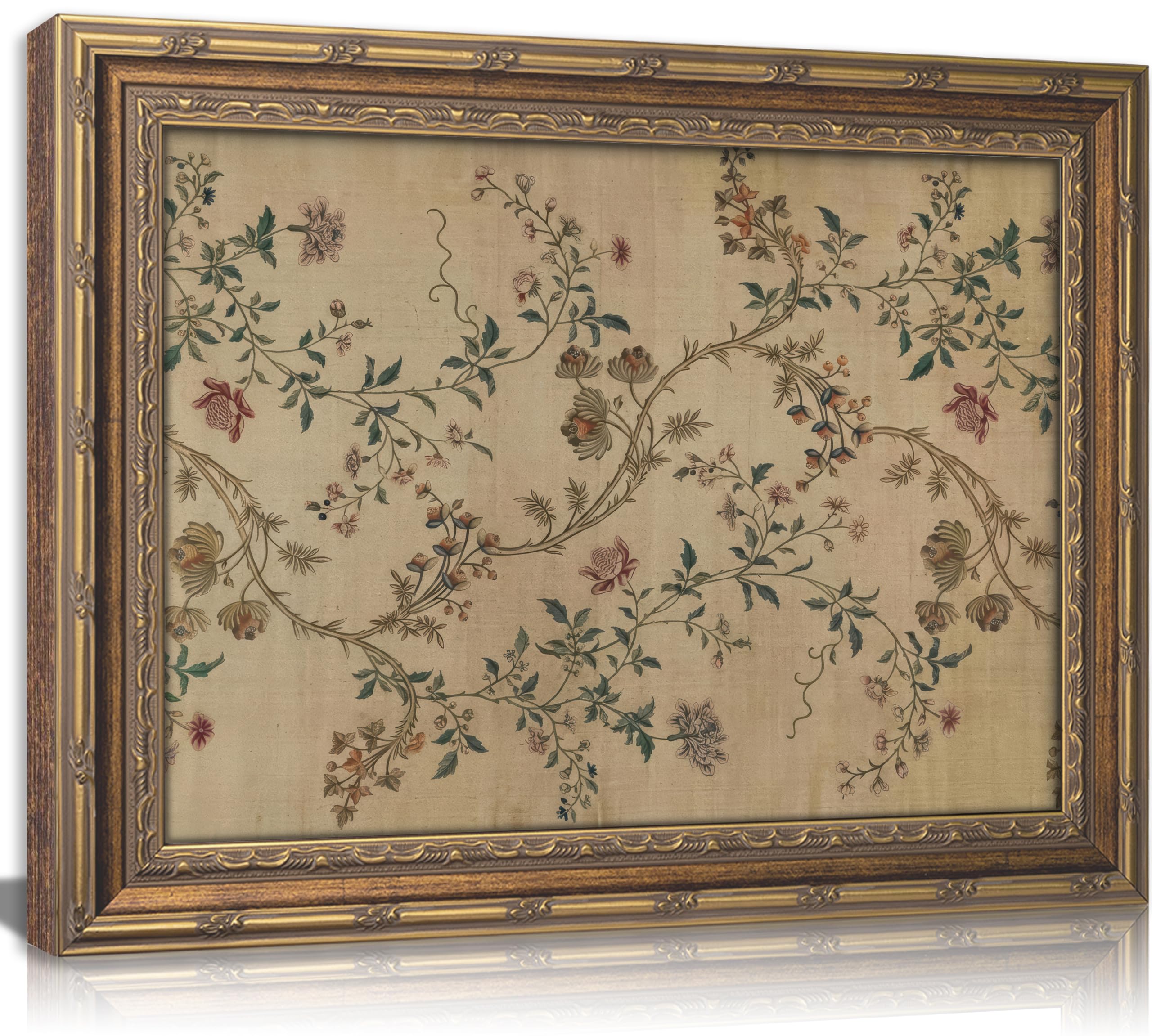 Vintage gold framed Floral Vine wall art Retro Beige Botanical