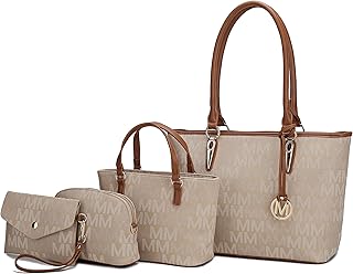 Tote Bag for Women, Shoulder Handbag & Wristlet Pouch Purse Top Handle Vegan Leather 4Pcs Set Pocketbook