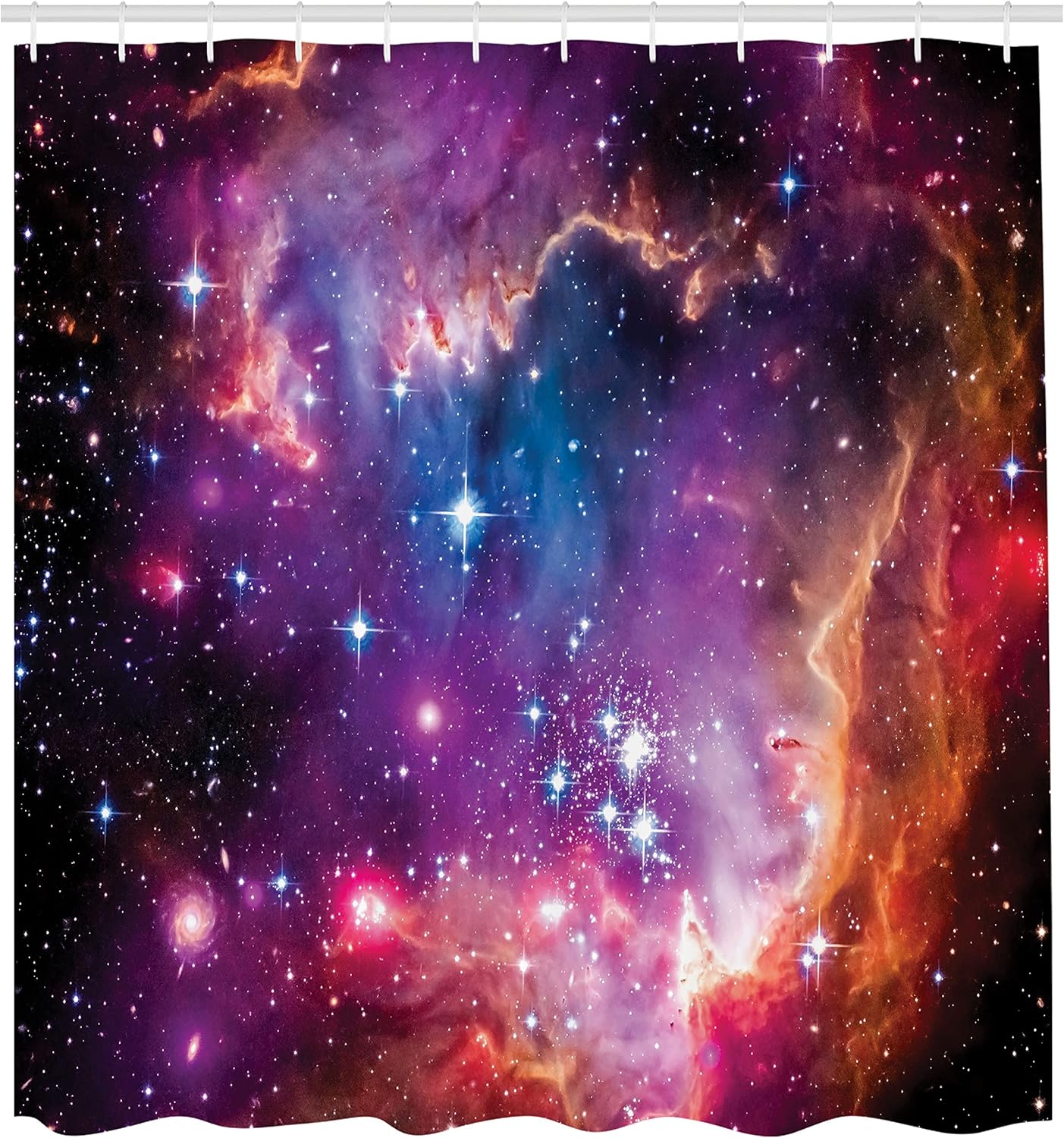 Ambesonne Galaxy Shower Curtain, Magellanic Cloud Stars and Colorful Cosmic Universe View Pattern, Cloth Fabric Bathroom Decor Set with Hooks, 69" W x 70" L, Purple Blue Orange