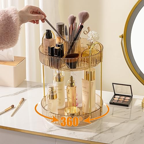 Miniatura 5 de Organizador de maquillaje giratorio de 360, organizador de baño de gran capacidad, 2 niveles organizadores de maquillaje y almacenamiento para