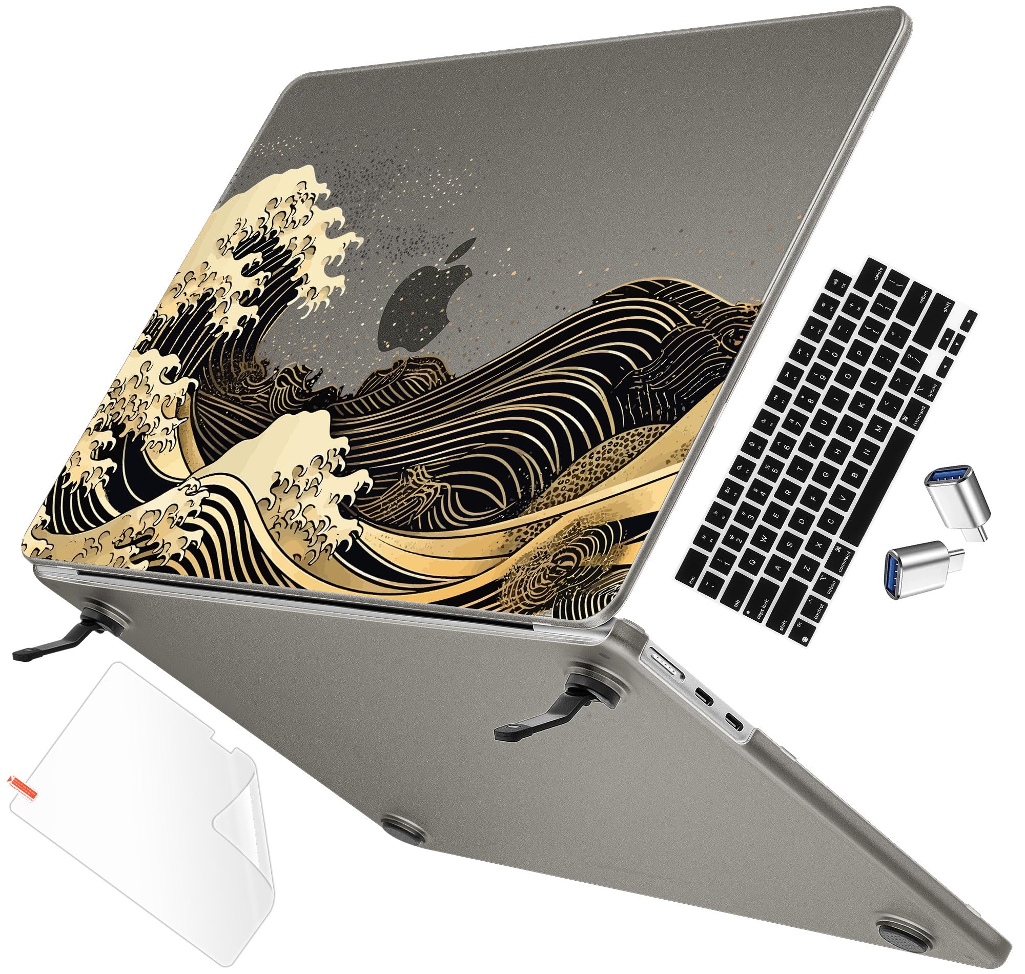 May Chen Compatible with M4 MacBook Air 15 inch Case A3241 A3114 M3 A2941 M2 Chip 2025 2024 2023 Release, Finish Hard Shell Case with Fold Kickstand & Keyboard Cover, Sea Wave