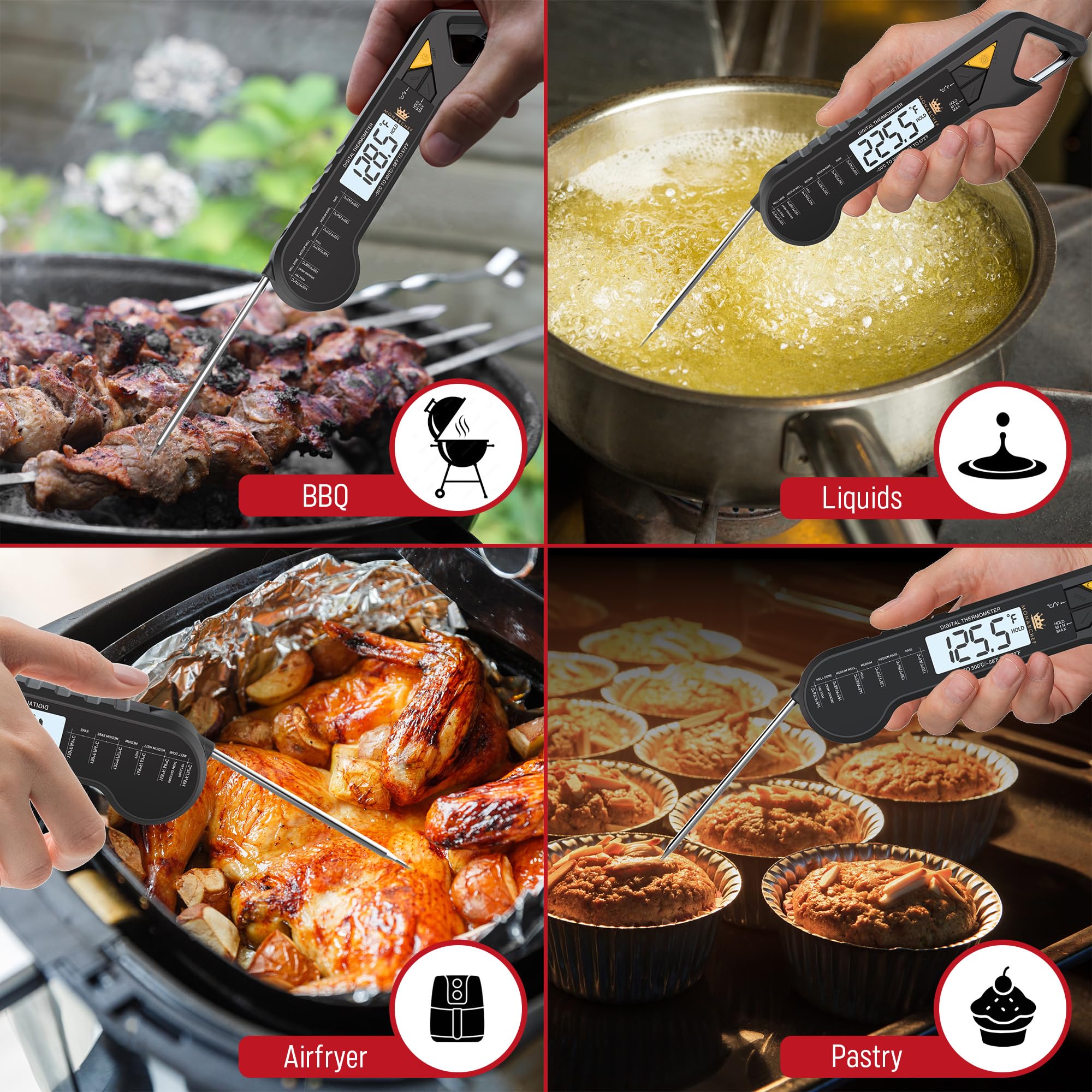 Calza Stuffer per uomo – Termometro digitale per carne, lettura istantanea, termometro digitale per alimenti con sonda impermeabile, retroilluminazione, Hold/Min/Max – Perfetto barbecue e gadget da