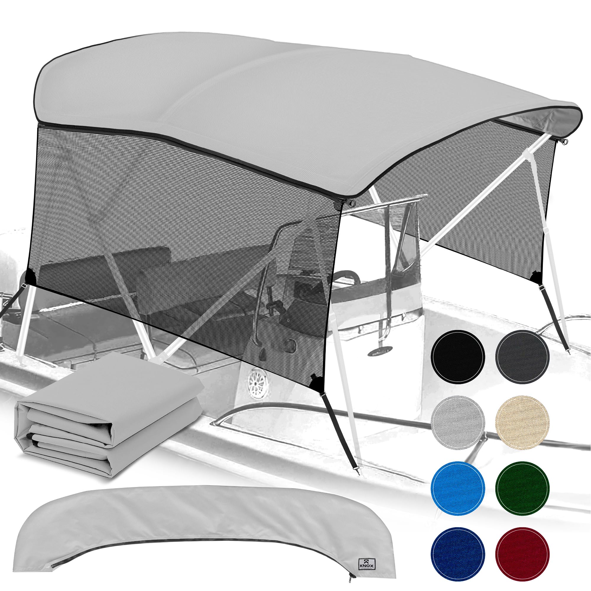 Universal 3 Bow Bimini Top Replacement Canvas & Detachable Sidewalls with Storage Boot, 900D Marine Grade Sun Shade Boat Canopy with Mesh Side Blocks,