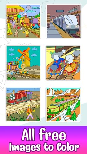 Trains Paint by Number - Vehicles Color + Glitter + Crayon + Oil Paint Coloring Pages