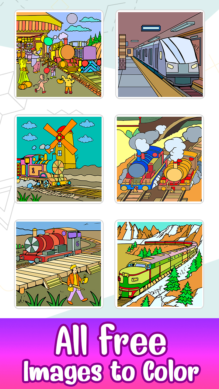 Trains Paint by Number - Vehicles Color + Glitter + Crayon + Oil Paint ...