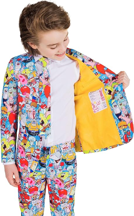 Opposuits Boys Spongebob Suit - Nickelodeon Outfit - Including Blazer, Pants and Tie - Multicolor