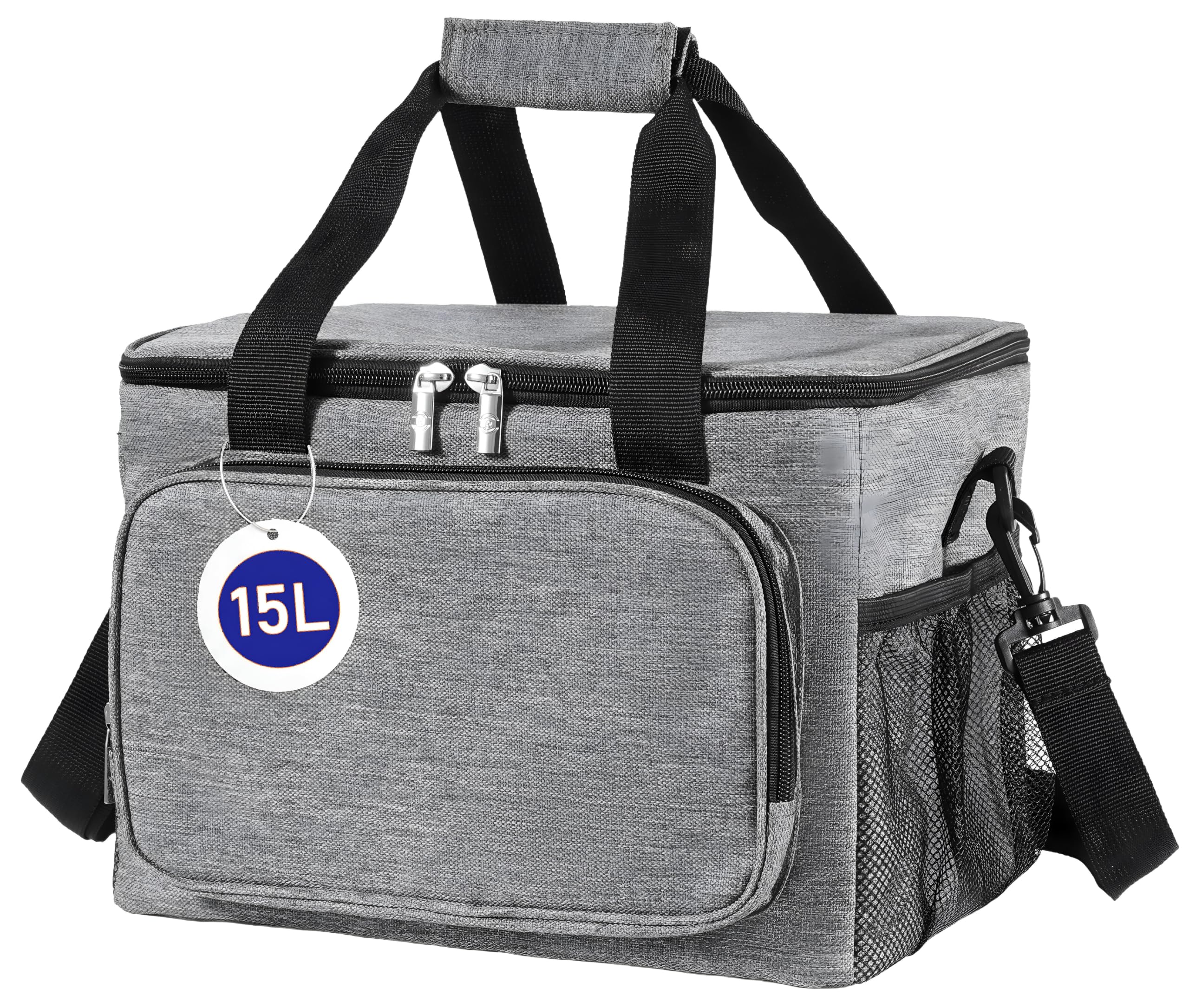 REQUISITE NEEDS Lunch Bag Insulated Picnic Bag 15L Large Cooler Bag Lunch Bag For Lunch/Work/School/Beach/Picnic (Grey)