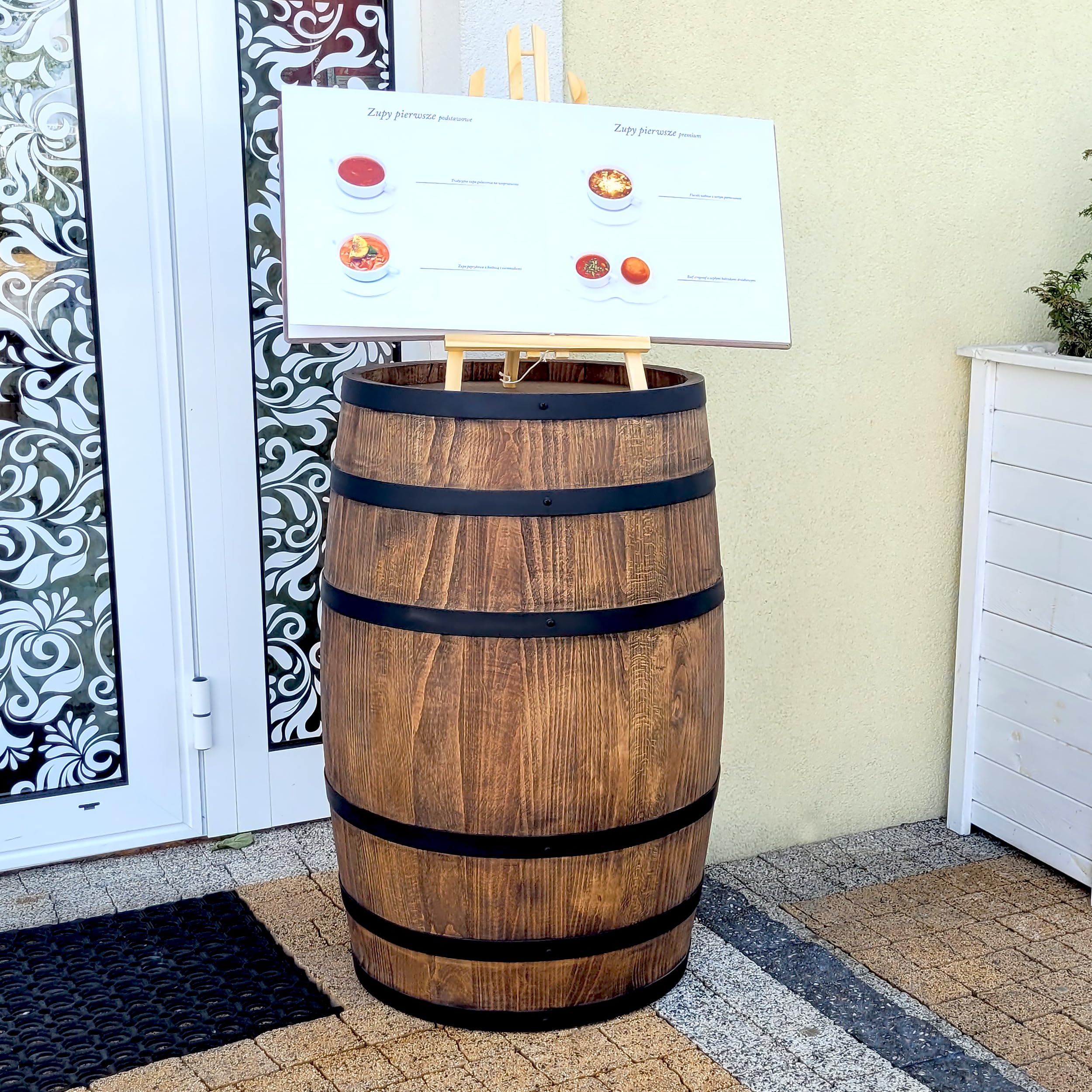 Weeco Decoración barril de madera – Muebles de estilo rústico para bares, hoteles y restaurantes – Soporte para menús, mesa alta de vino, mesa de cerveza o reserva de bebidas