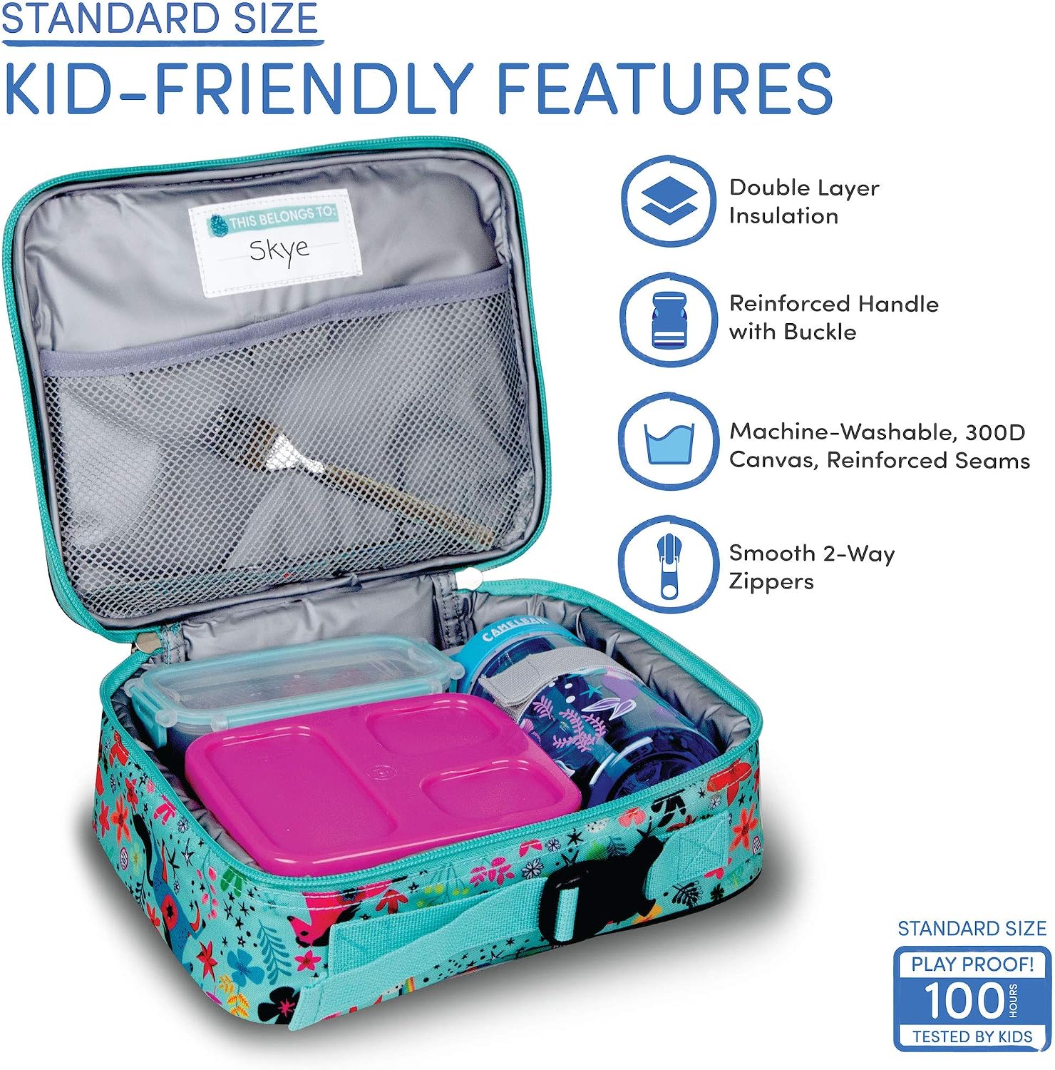 LONECONE Kids' Insulated Fabric Lunch Box, Horses, Standard