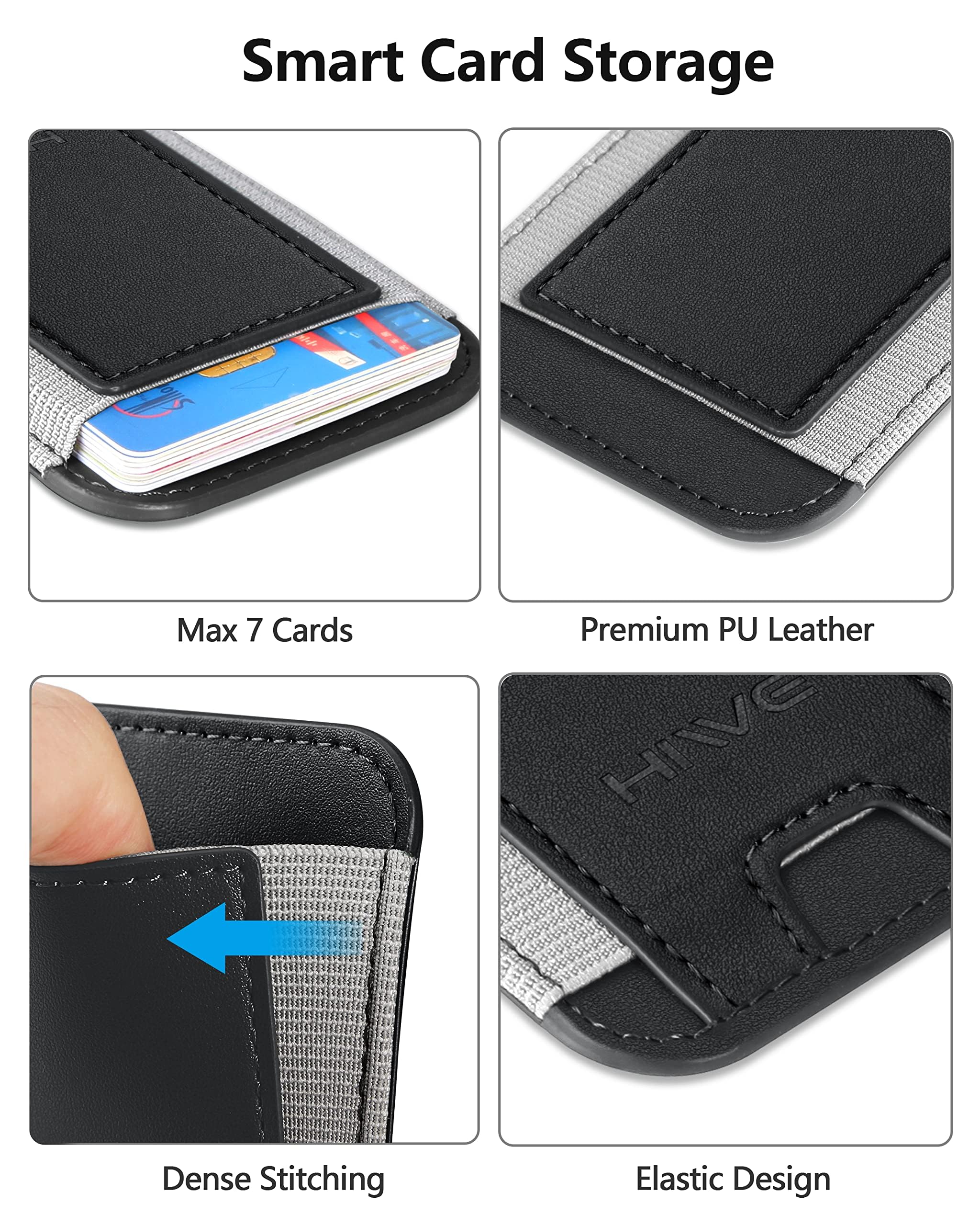 2-pak etui na karty do etui na telefon, skórzany portfel na telefon przyklejany, najmocniejszy samoprzylepny portfel na telefony do iPhone'a/Androida, minimalistyczny smukły RFID, pasuje na 7 kart