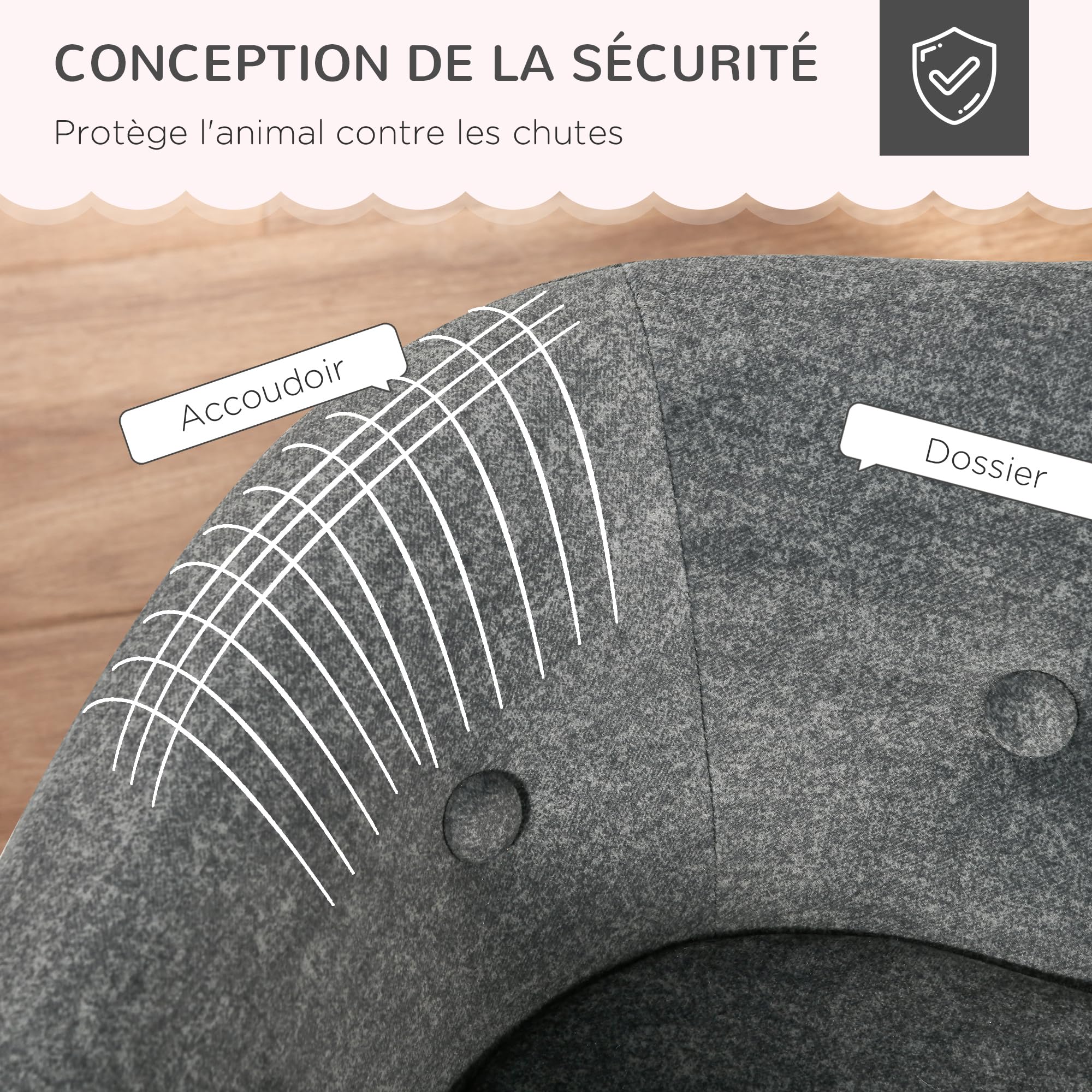 PawHut Canapé lit Panier Chien Chat sur Pied Design Contemporain Coussin Moelleux Amovible Pieds Bois Massif dim. 70L x 47l x 30H cm Gris Anthracite