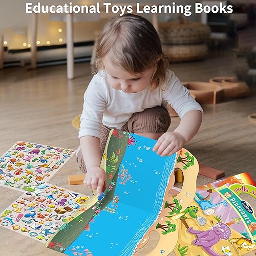 Miniatura 7 de Paquete de 2 libros de calcomanías hinchadas 3D para niños de 2 a 4 años, calcomanías reutilizables para niños pequeños, océano, dinosaurios, libros