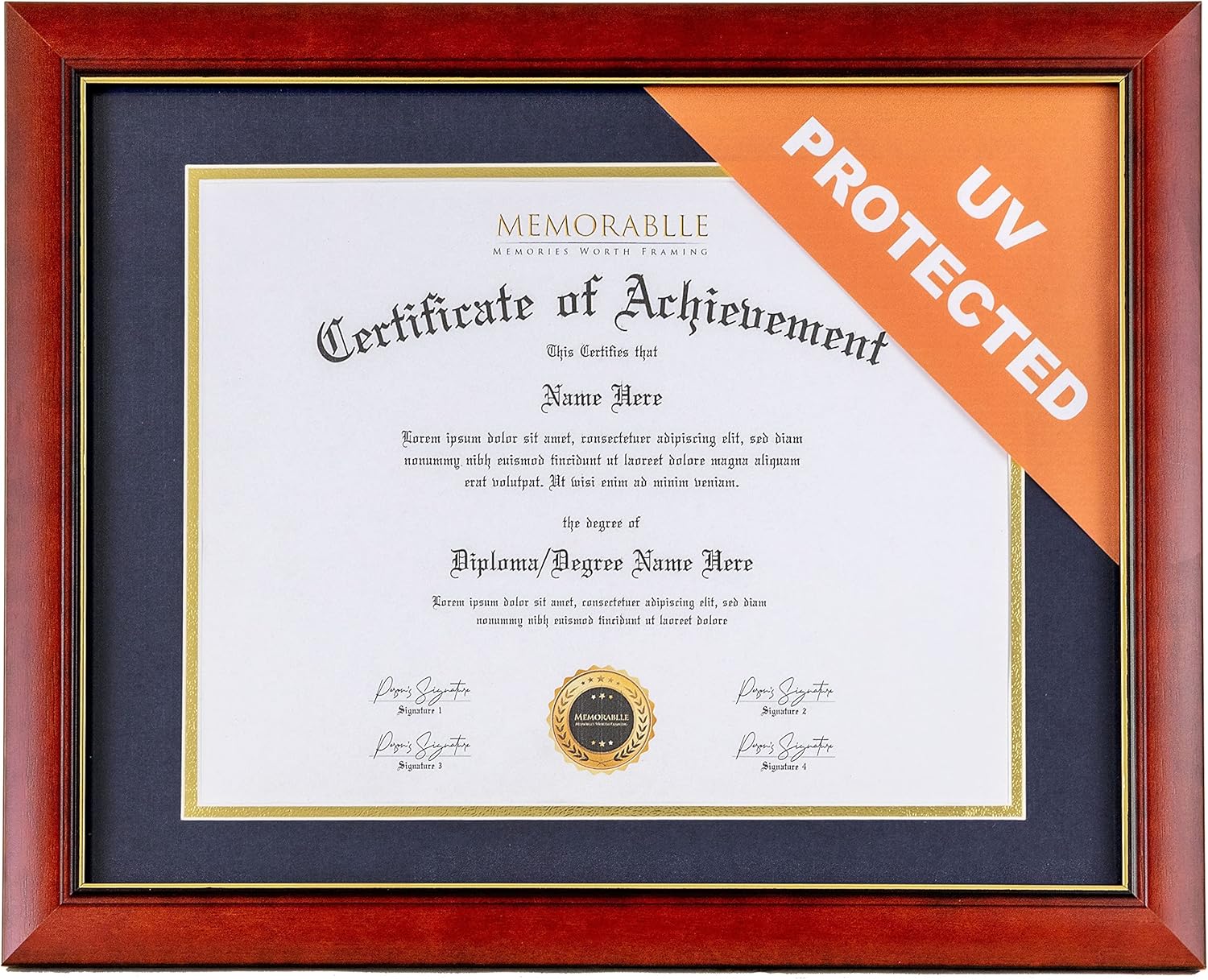 Elegant Diploma Frame 11x14 without Mat or 8.5 x 11 with Mat UV Protected