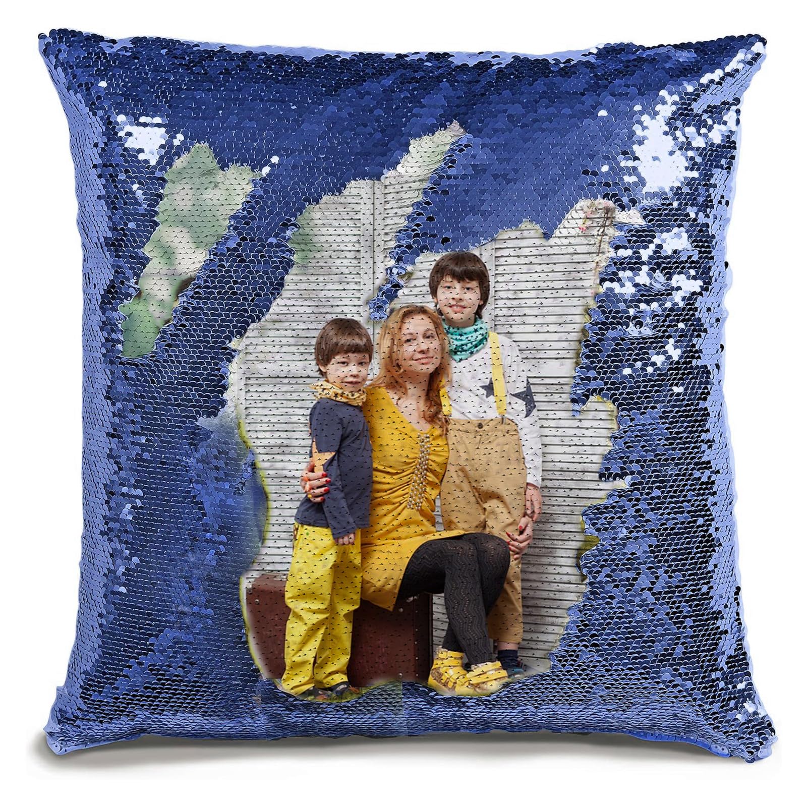 Personalized Magic Reversible Glitter Pillow Cover,Custom DIY Photo Design with Any Image or Text Sequin Pillow Case, Lovers & Family Pictures, Unique Gift, 40x40cm Cushion Case For Dad