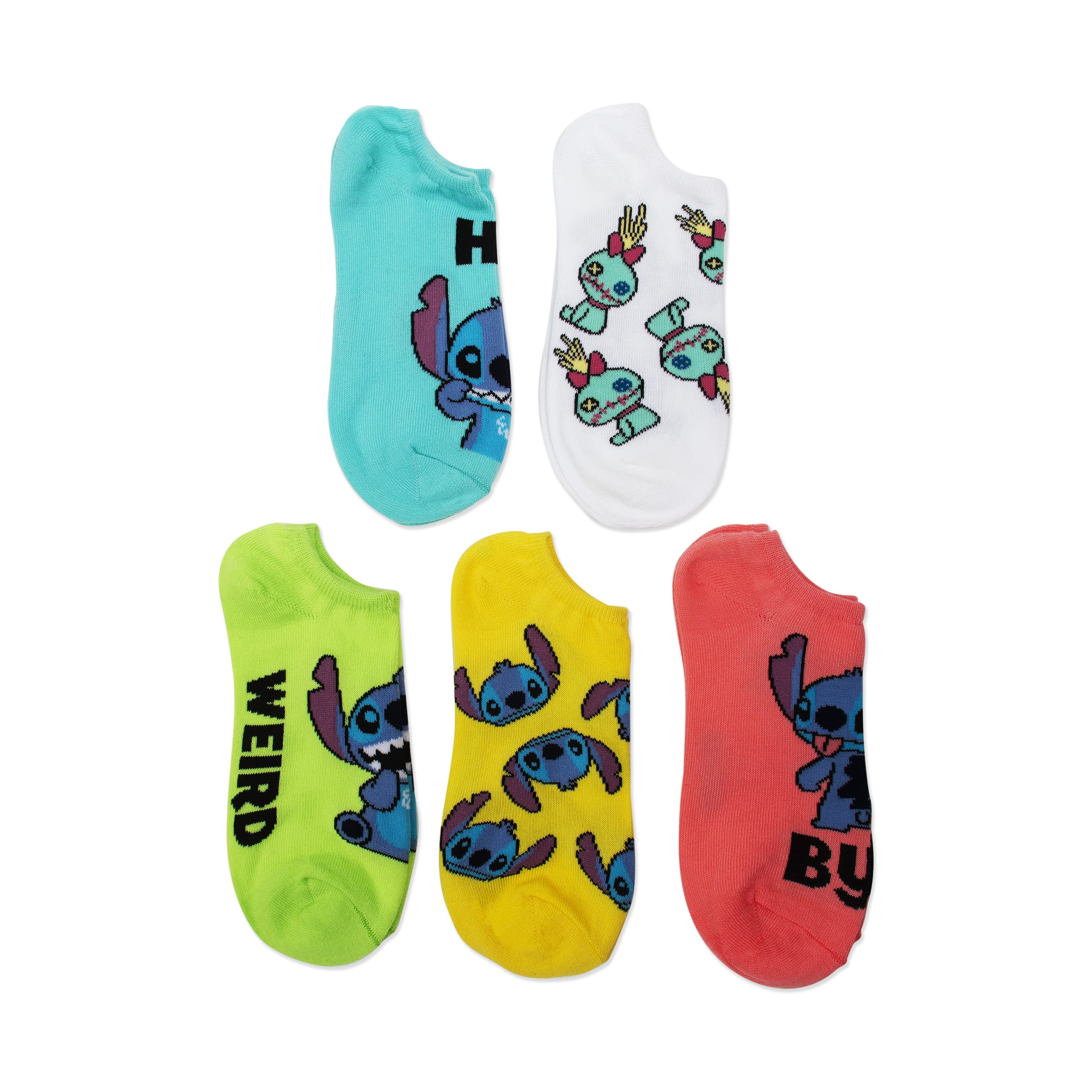 Disney Lilo and Stitch Mood 5 Pack (5 Pair) No Show Socks