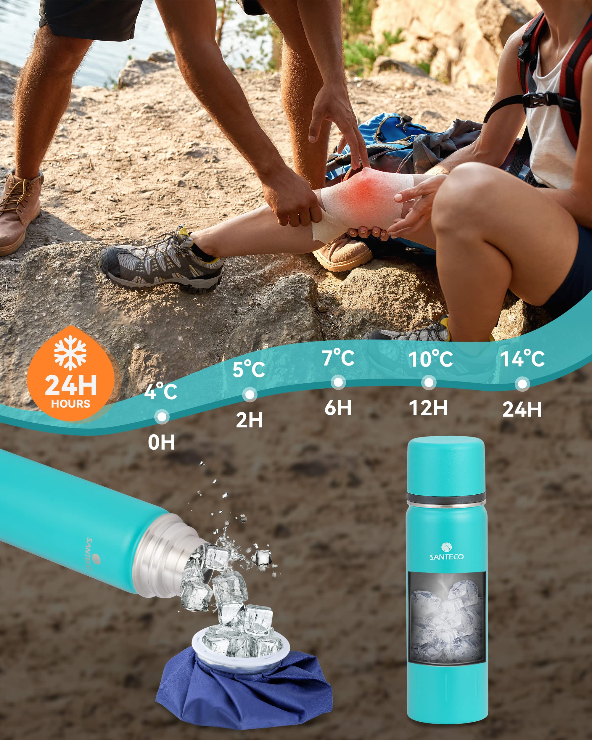 SANTECO Borraccia Termica, Termos Caffè in Acciaio Inox Doppia Mantiene le bevande fredde per 24 ore e calde per 12 ore, Bottiglia thermos a prova di perdite, senza BPA(Verde Giungla, 500ML)
