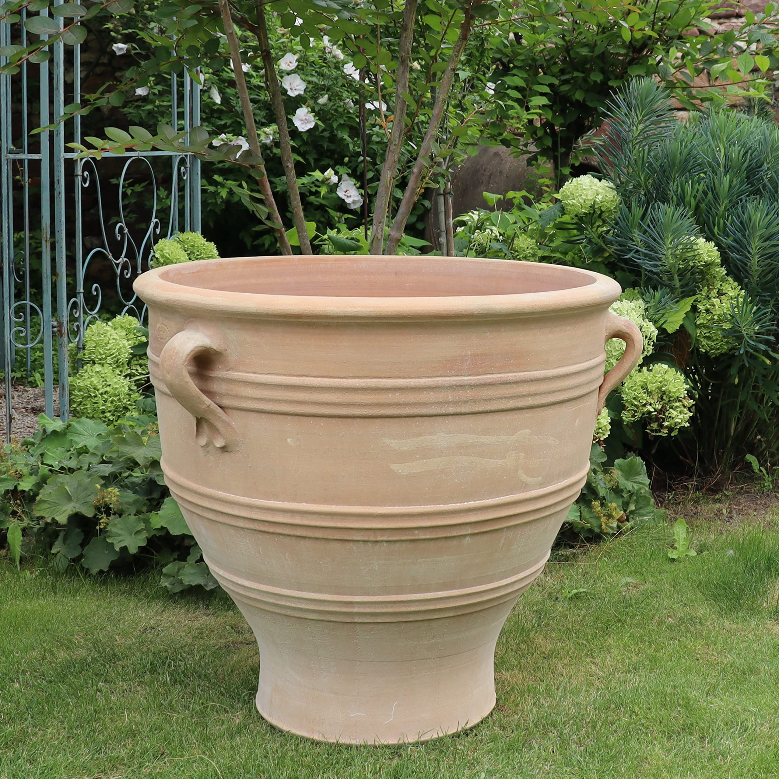 Palatina Ceramiczna duża donica na rośliny z uchwytem, 70 cm, ręcznie wykonana i odporna na mróz, wysoka terakota, doniczka na kwiaty do ogrodu, na taras, różowa, 70 cm