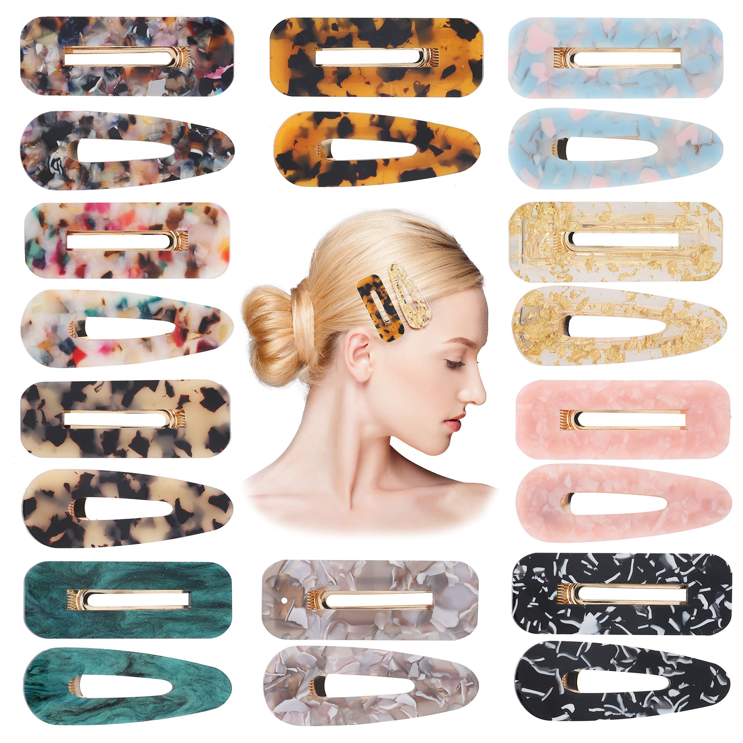 R HORSE 20Pcs Acrylic Resin Hair Clips Set Fashion Geometric Alligator Barrettes Leopard Pattern Vintage Hair Accessories Hairpins for Women