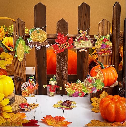 Miniatura 2 de Outus Kit de 24 llaveros de pintura de diamante de otoño 5D DIY diamante arte llavero doble cara calabaza arce bellota diamante pintura llavero de