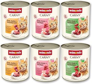 animonda Carny Adult Katzenfutter nass Kräftige Variation (6 x 800 g) | Katzennassfutter für ausgewachsene Katzen, hochwertiges Nassfutter für Katzen, Katzenfutter ohne Getreide & Zucker, Sortenmix